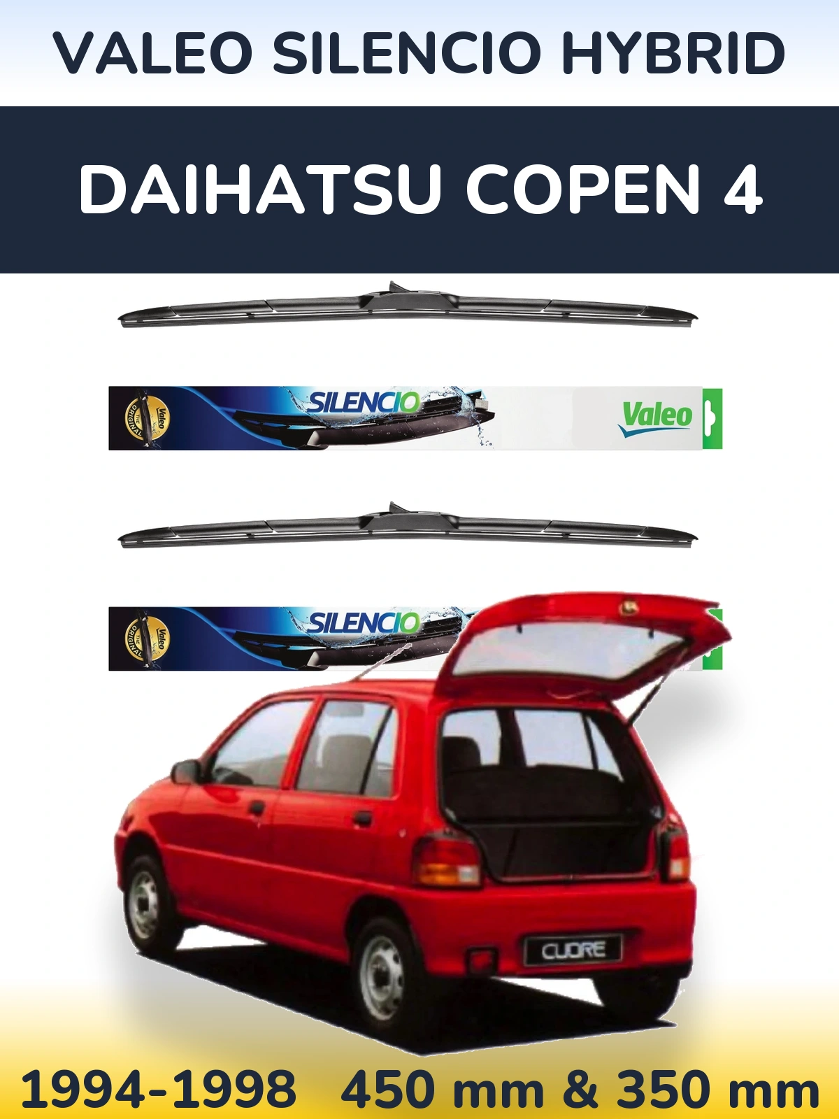 Комплект передніх щіток Valeo Silencio Hybrid 450 & 350 мм для Daihatsu Copen 4 1994-1998