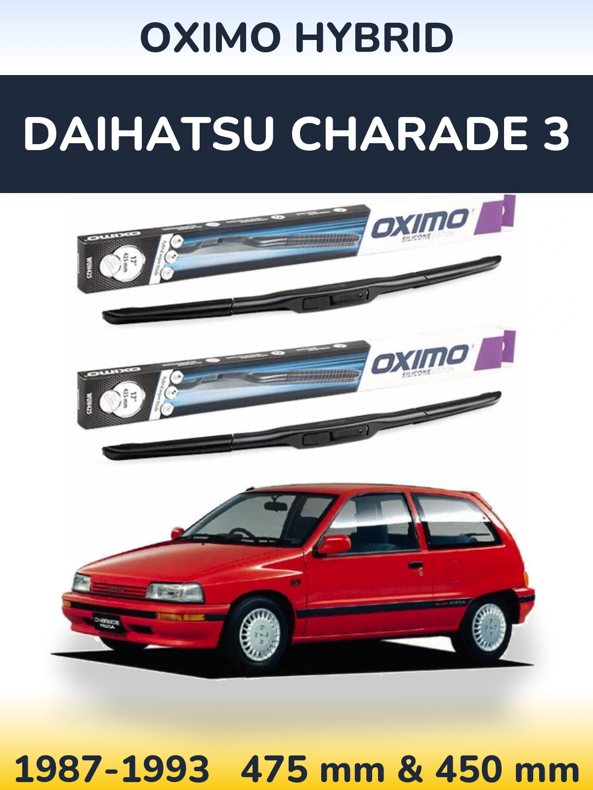 Комплект передних дворников Oximo Hybrid 475 & 450 мм для Daihatsu Charade 3 1987-1993
