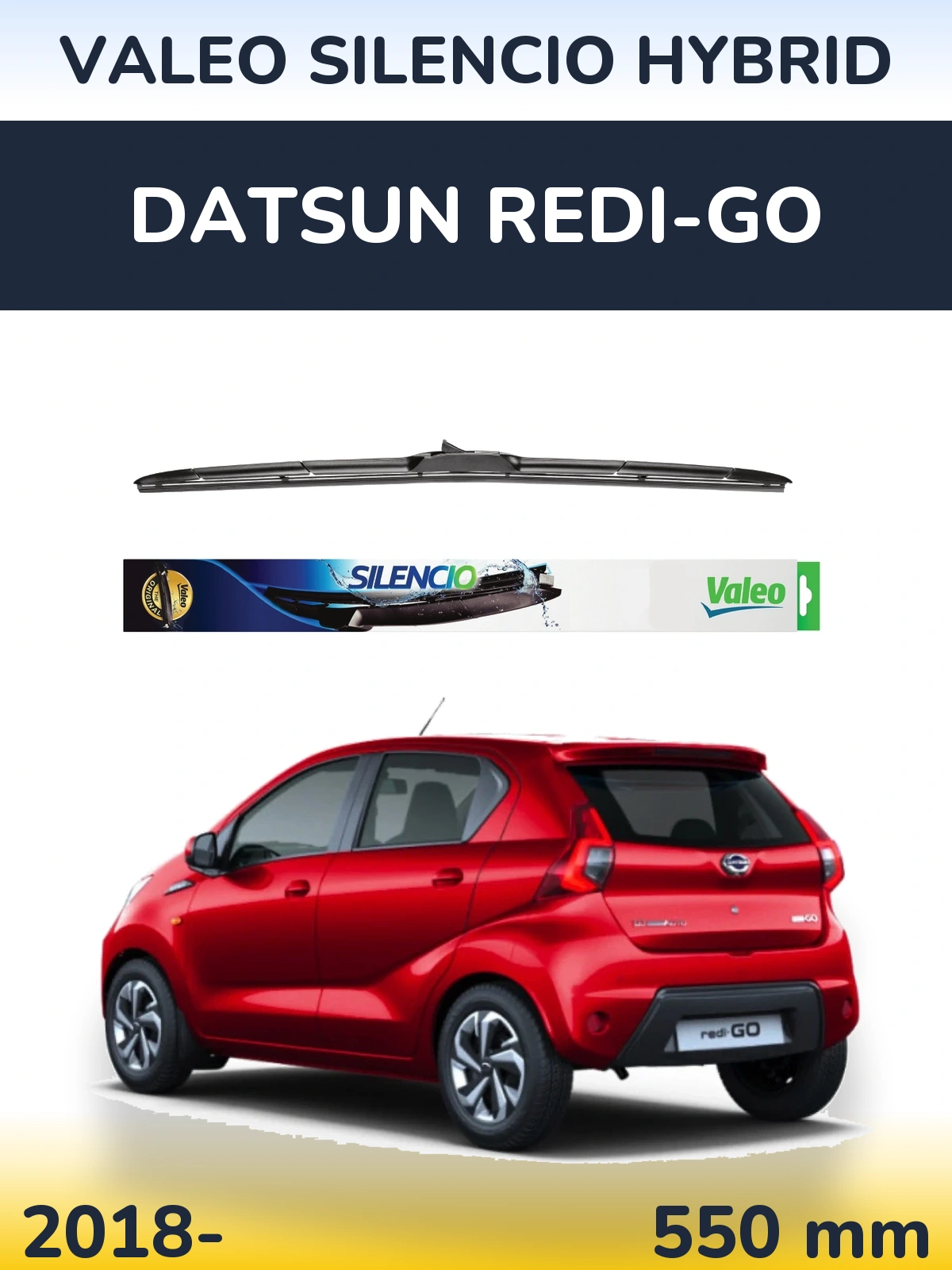Передний дворник Valeo Silencio Hybrid 550 мм для Datsun Redi-Go 2018-2026