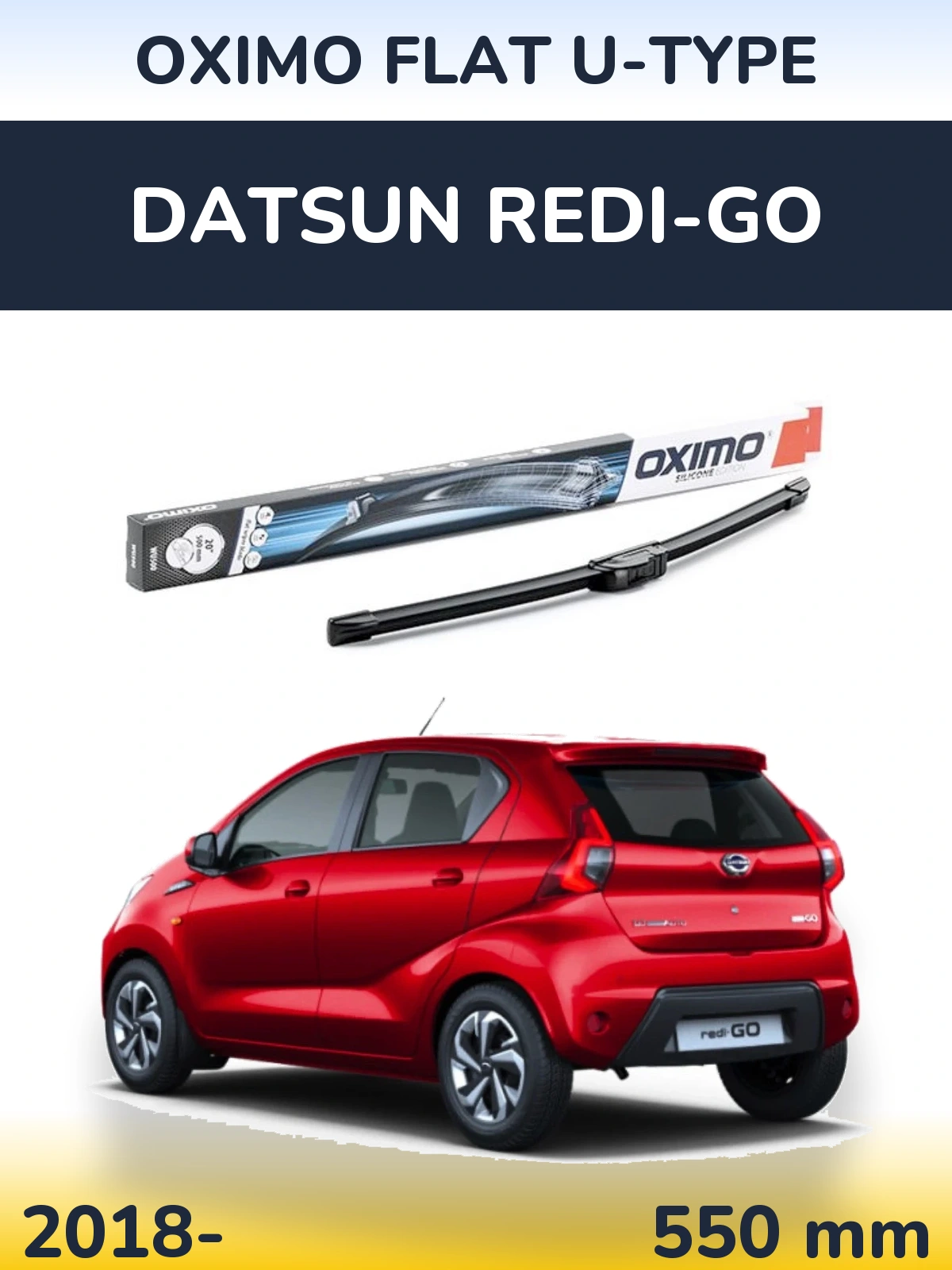 Передний дворник Oximo Flat U-type 550 мм для Datsun Redi-Go 2018-2026