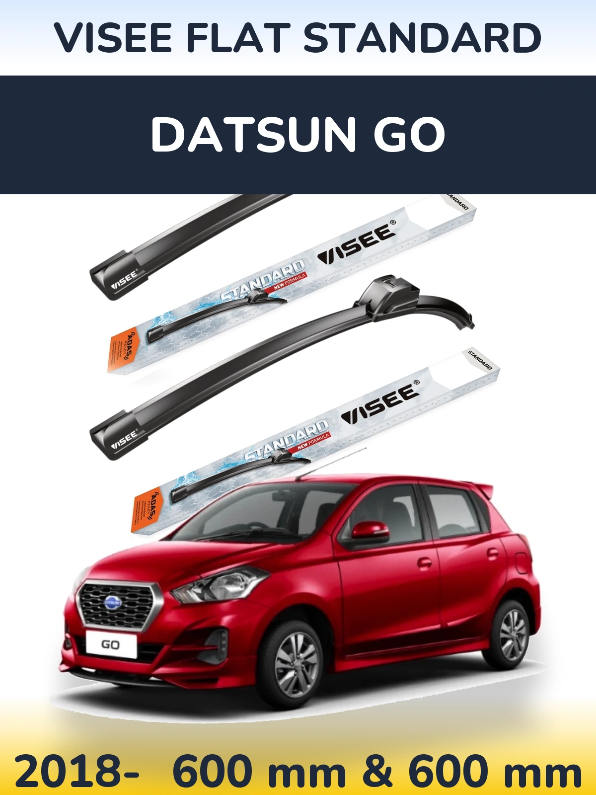 Комплект передних дворников VISEE FLAT STANDARD 600 & 600 мм для Datsun Go 2018-2026