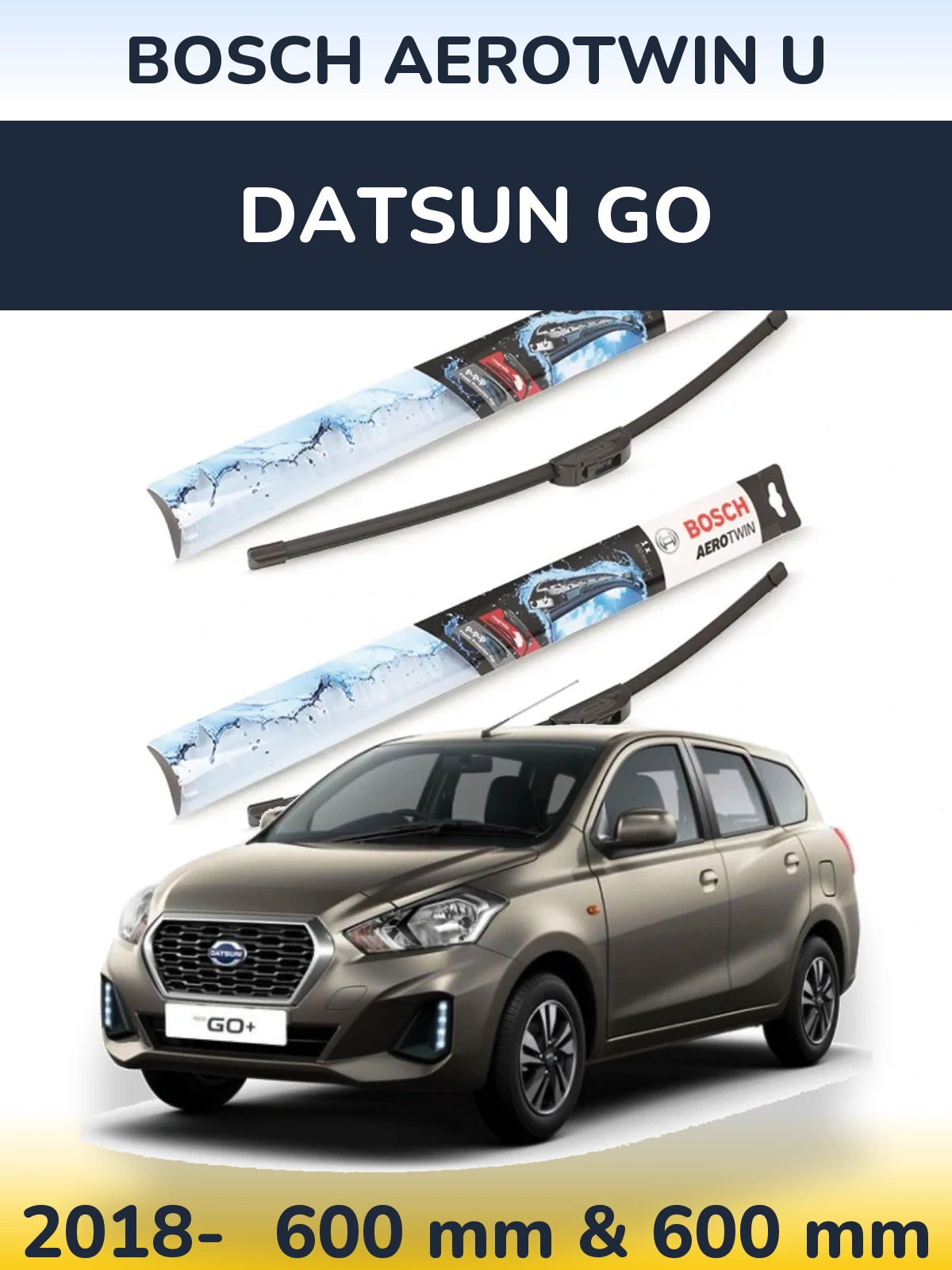 Комплект передніх щіток BOSCH AeroTwin U 600 & 600 мм для Datsun Go 2018-2026