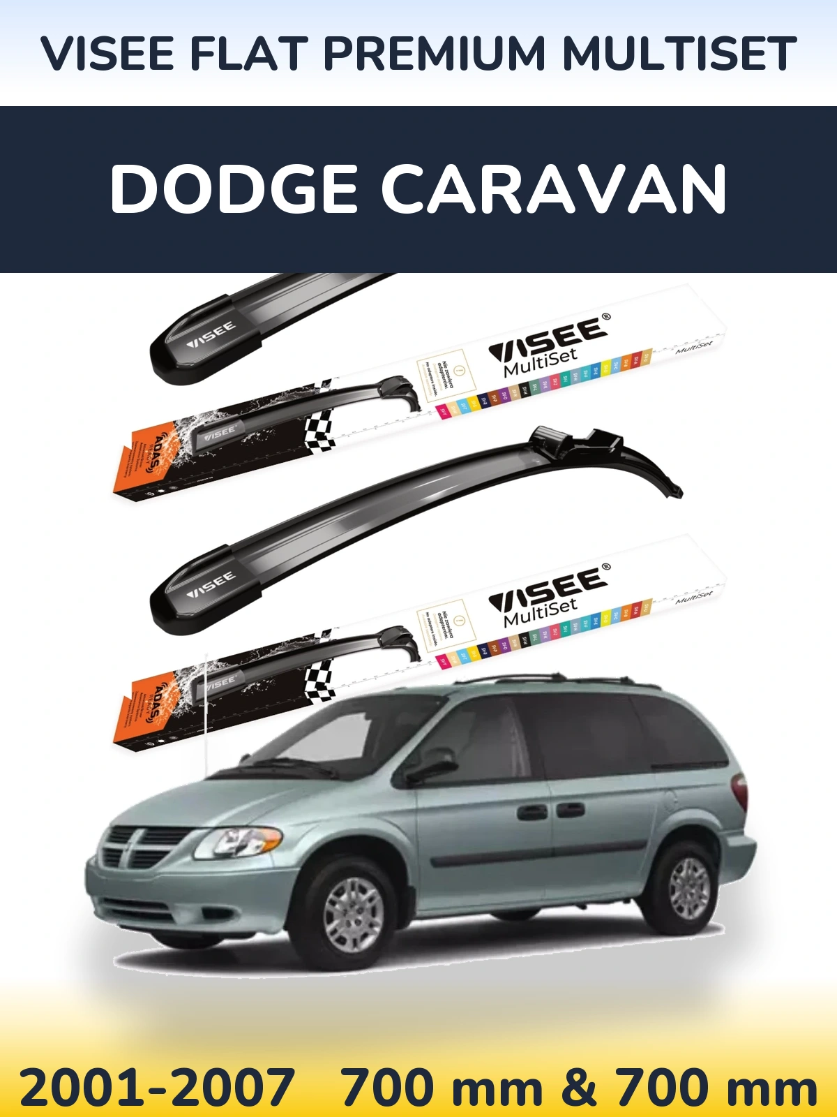 Комплект передних дворников VISEE FLAT PREMIUM MultiSet 700 & 700 мм для Dodge Caravan 2001-2007