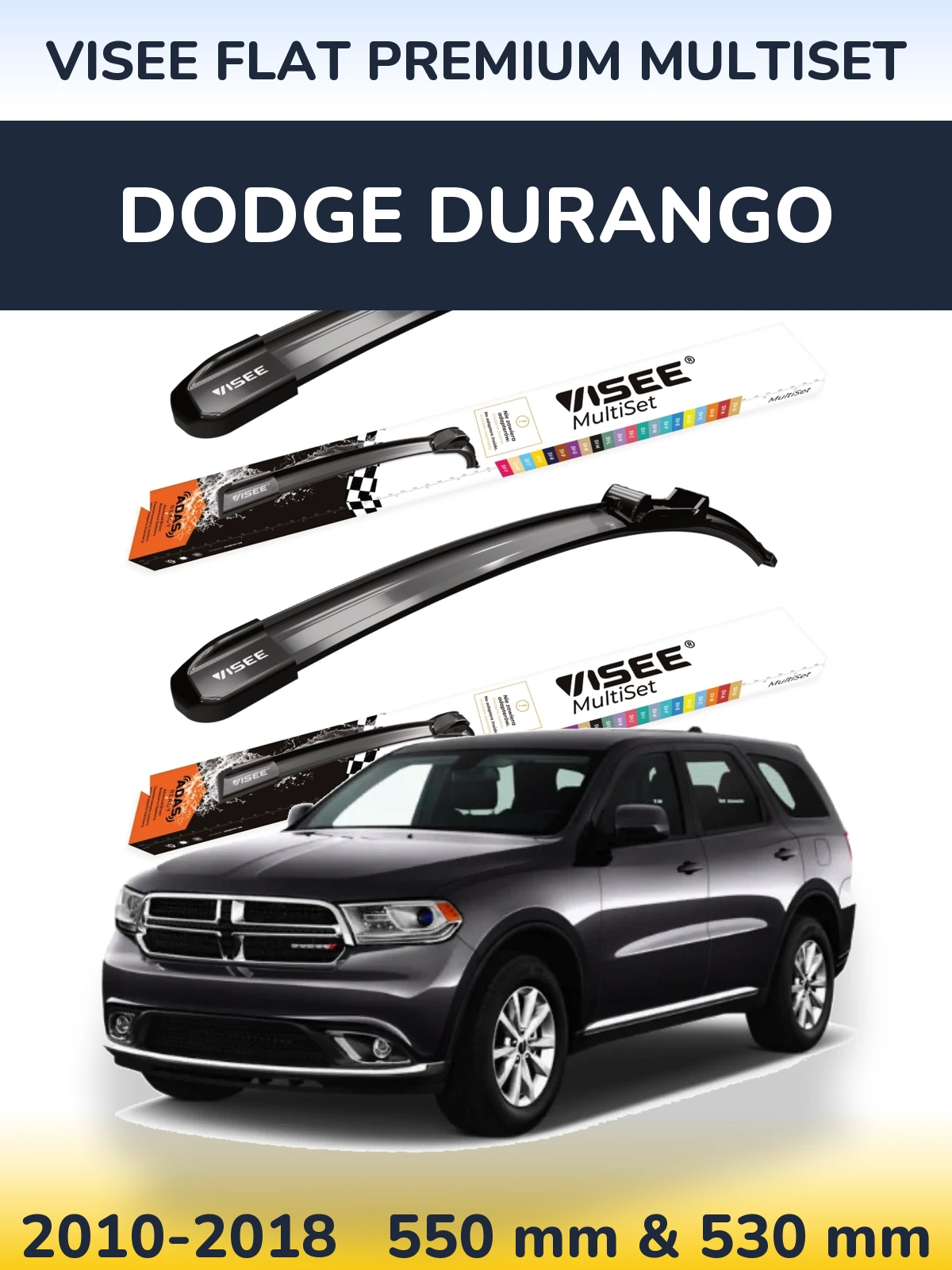 Комплект передних дворников VISEE FLAT PREMIUM MultiSet 550 & 530 мм для Dodge Durango 2010-2018