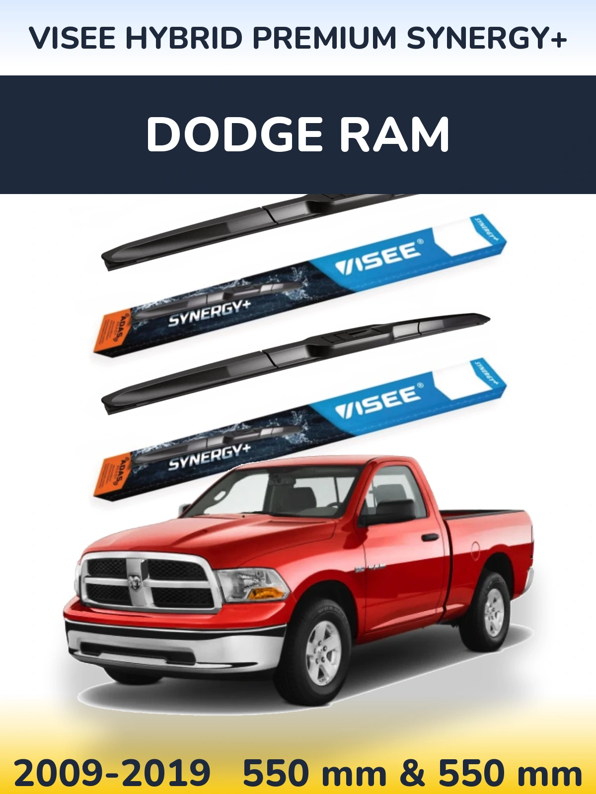 Комплект передніх щіток VISEE HYBRID PREMIUM SYNERGY+ 550 & 550 мм для Dodge RAM 2009-2019