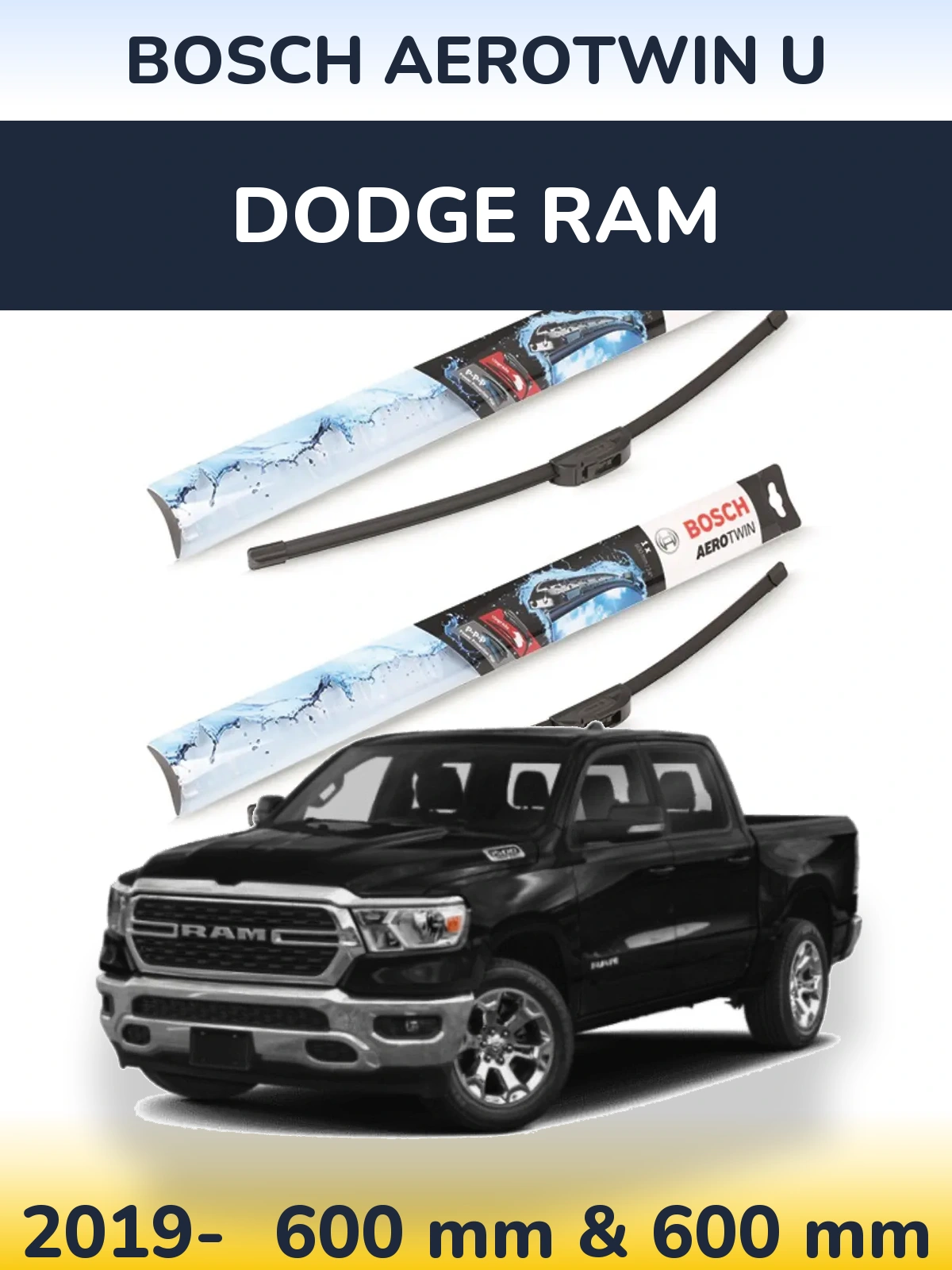 Комплект передніх щіток BOSCH AeroTwin U 600 & 600 мм для Dodge RAM 2019-2026