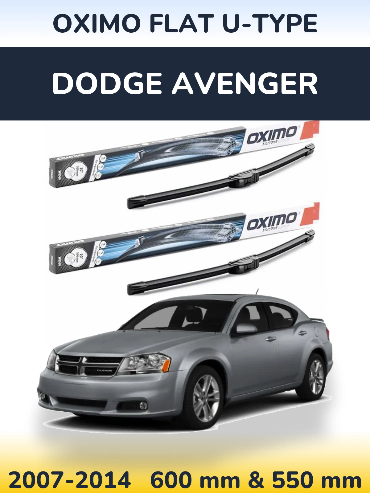 Комплект передних дворников Oximo Flat U-type 600 & 550 мм для Dodge Avenger 2007-2014