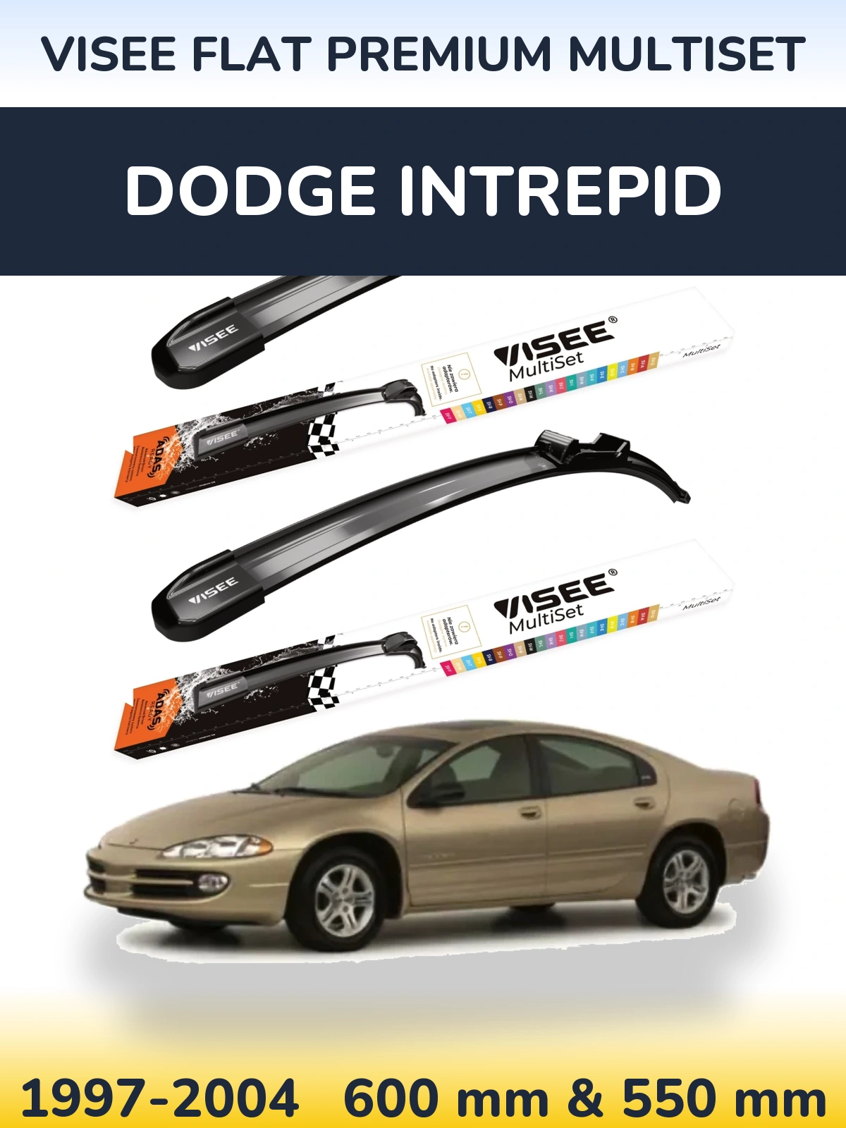 Комплект передніх щіток VISEE FLAT PREMIUM MultiSet 600 & 550 мм для Dodge Intrepid 1997-2004
