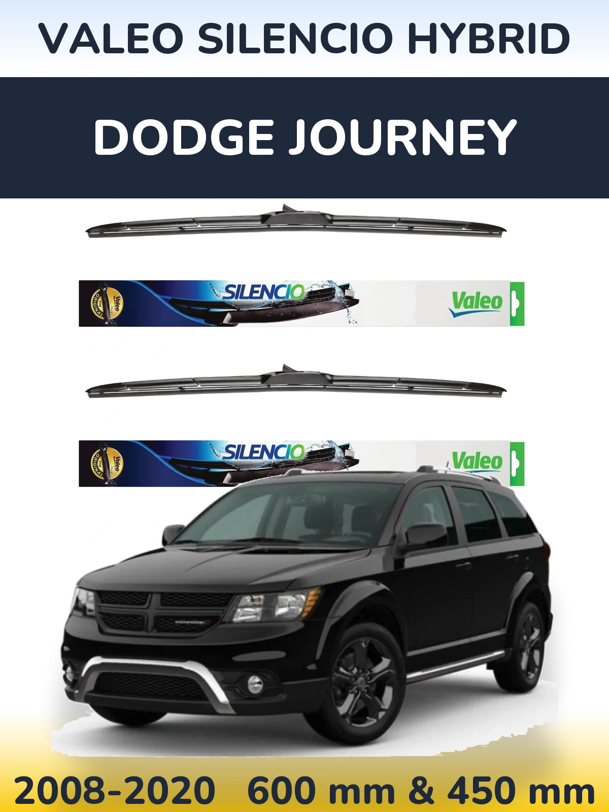 Комплект передних дворников Valeo Silencio Hybrid 600 & 450 мм для Dodge Journey 2008-2020