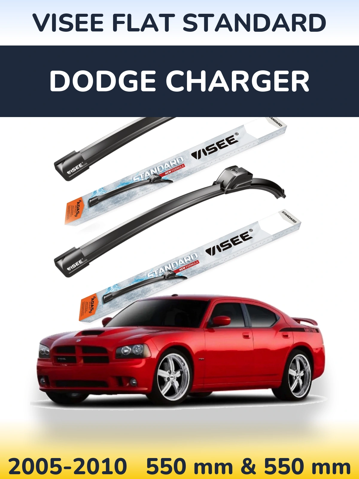 Комплект передних дворников VISEE FLAT STANDARD 550 & 550 мм для Dodge Charger 2005-2010