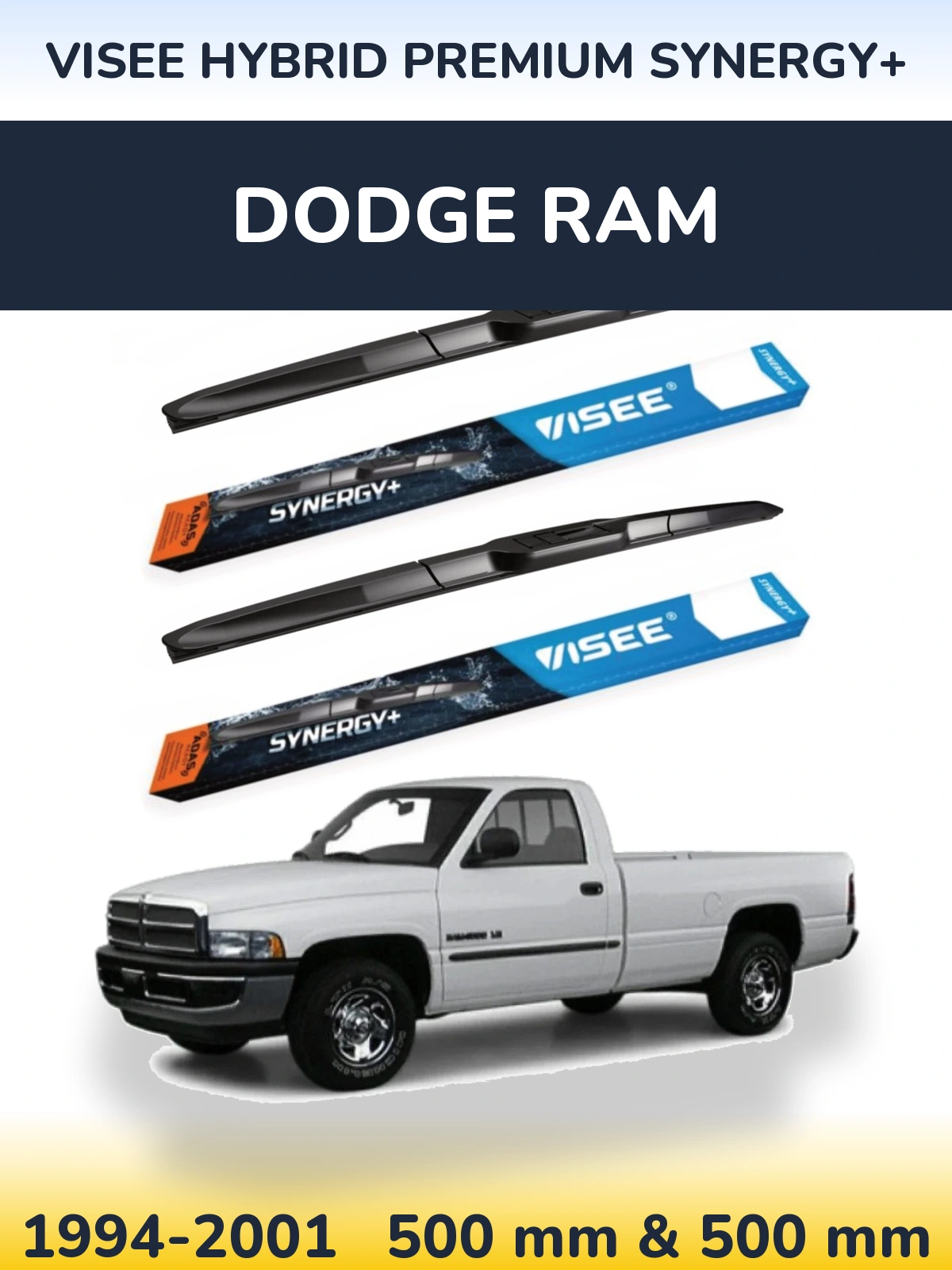 Комплект передних дворников VISEE HYBRID PREMIUM SYNERGY+ 500 & 500 мм для Dodge RAM 1994-2001