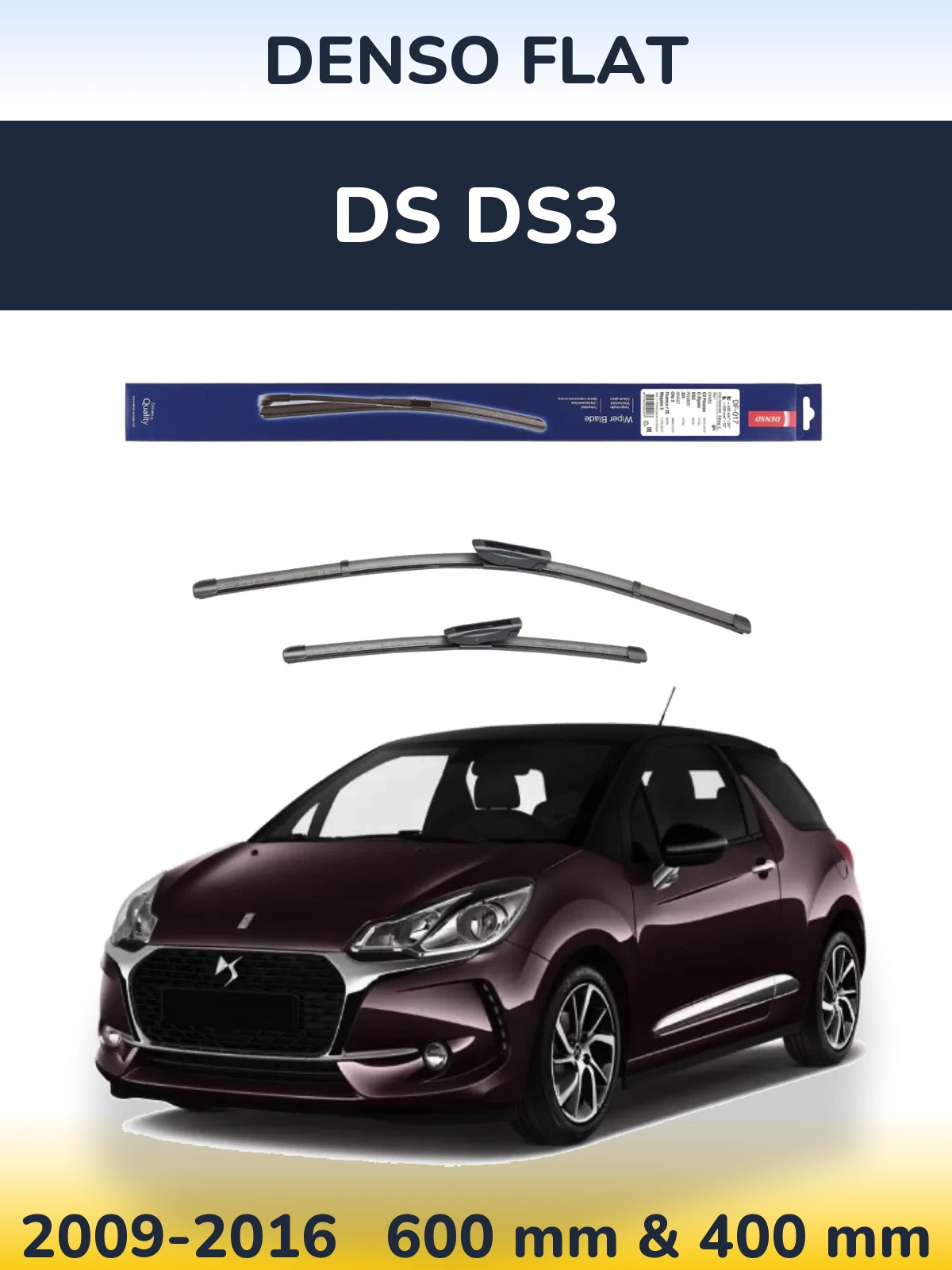 Комплект передних дворников Denso Flat 600 & 400 мм для DS DS3 2009-2016