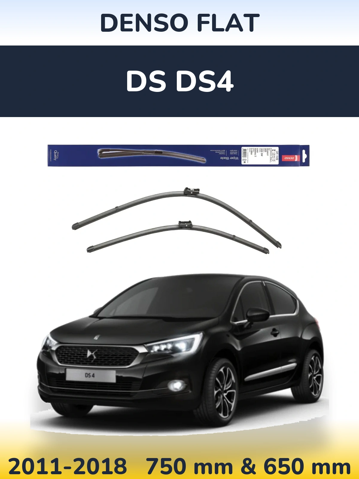 Front wiper blade set Denso Flat 750 & 650 mm for DS DS4 2011-2018