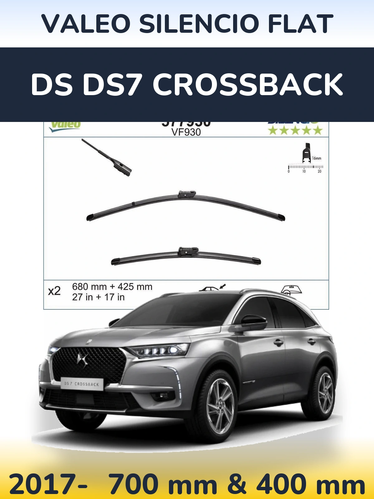 Ștergătoare Valeo Silencio Flat pentru DS DS7 Crossback