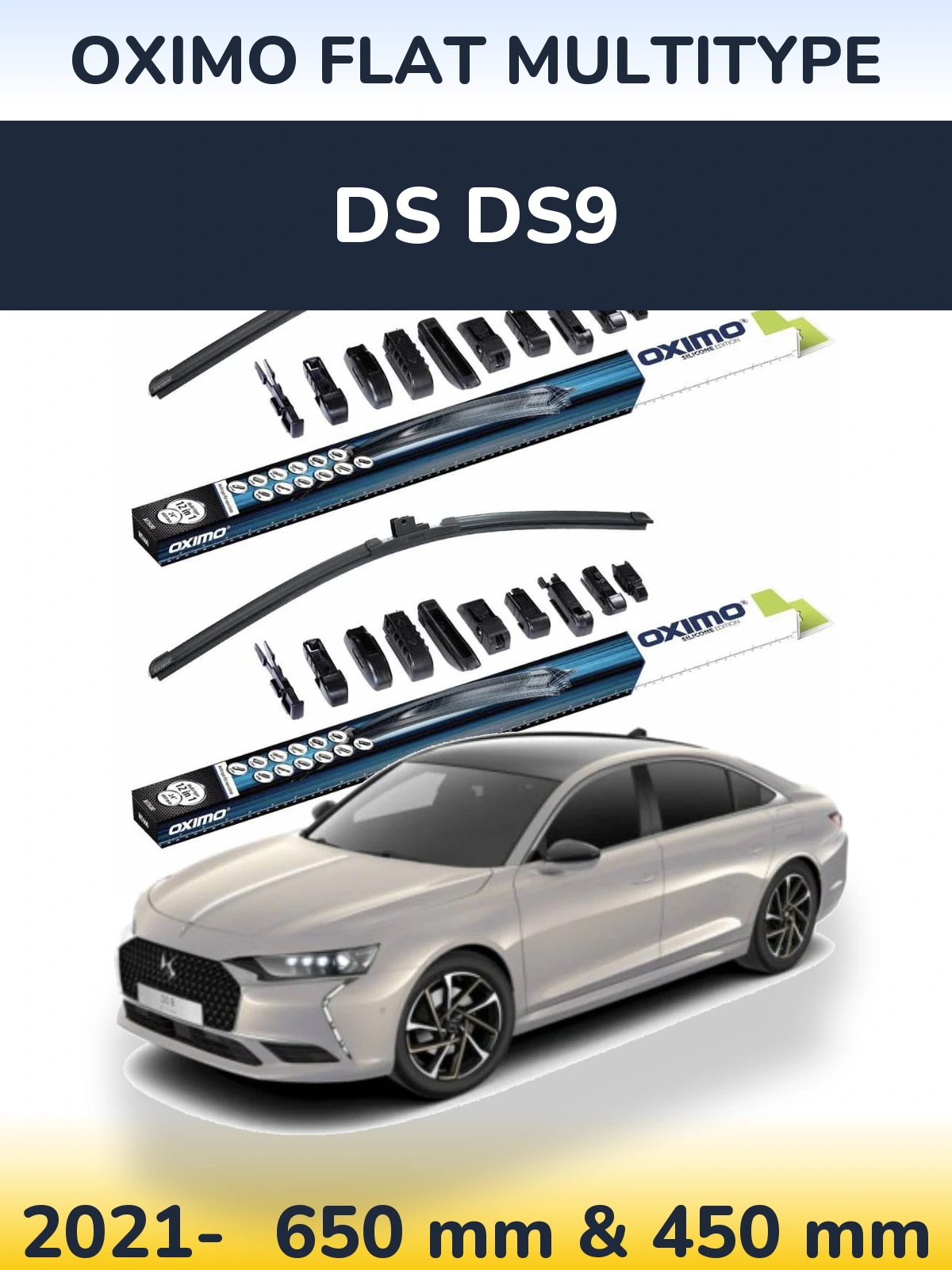Комплект передних дворников Oximo Flat MultiТипe 650 & 450 мм для DS DS9 2021-2026