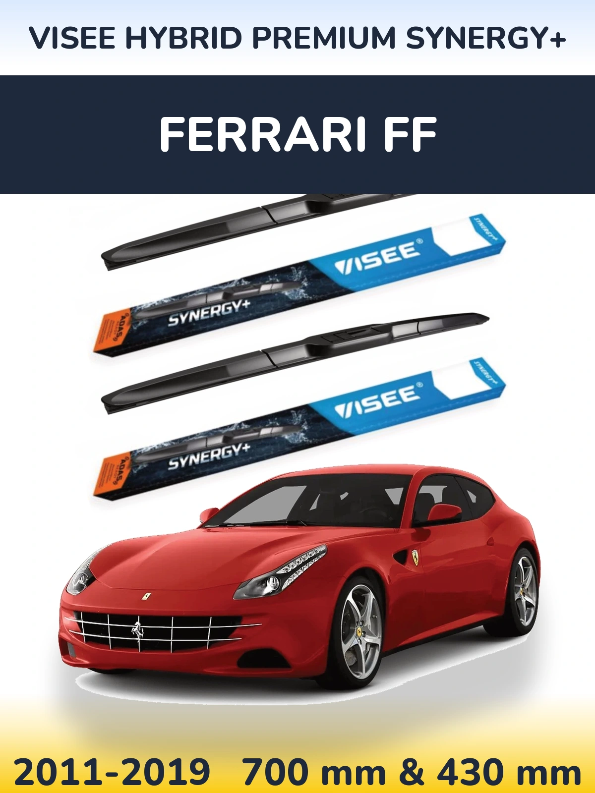 Front wiper blade set VISEE HYBRID PREMIUM SYNERGY+ 700 & 430 mm for Ferrari FF 2011-2019