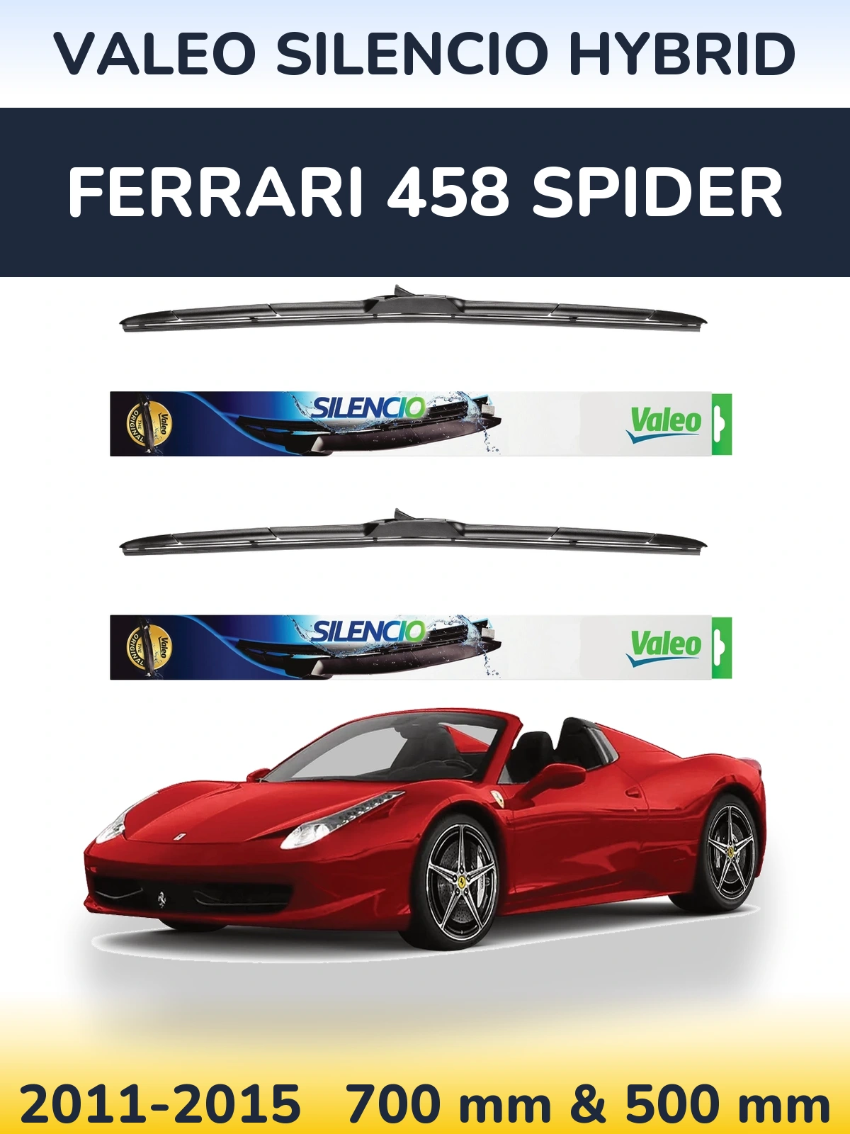 Комплект передних дворников Valeo Silencio Hybrid 700 & 500 мм для Ferrari 458 Spider 2011-2015