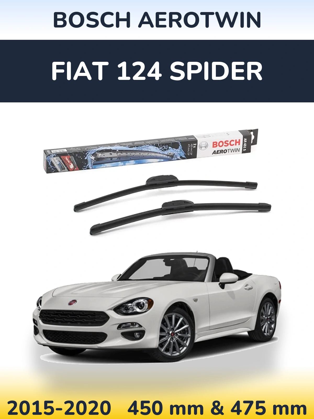 Комплект передних дворников BOSCH AeroTwin 450 & 475 мм для Fiat 124 Spider 2015-2020