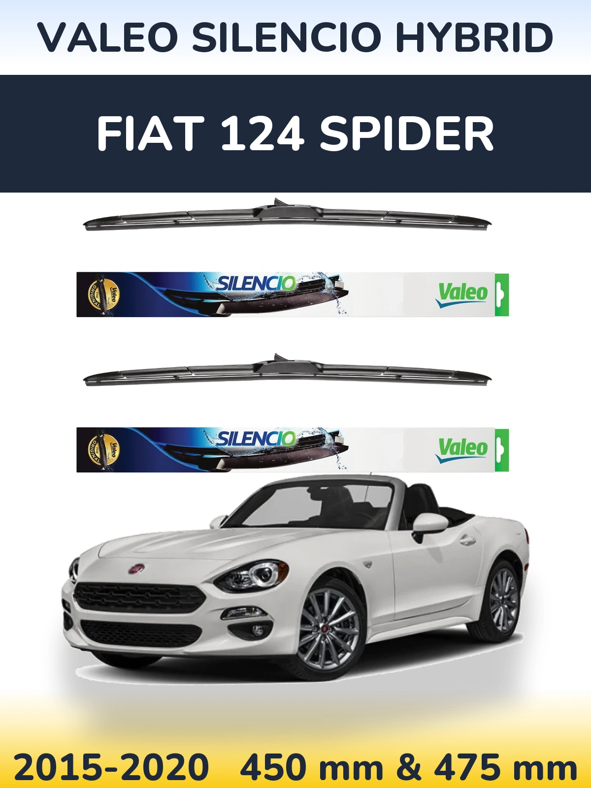 Комплект передних дворников Valeo Silencio Hybrid 450 & 475 мм для Fiat 124 Spider 2015-2020