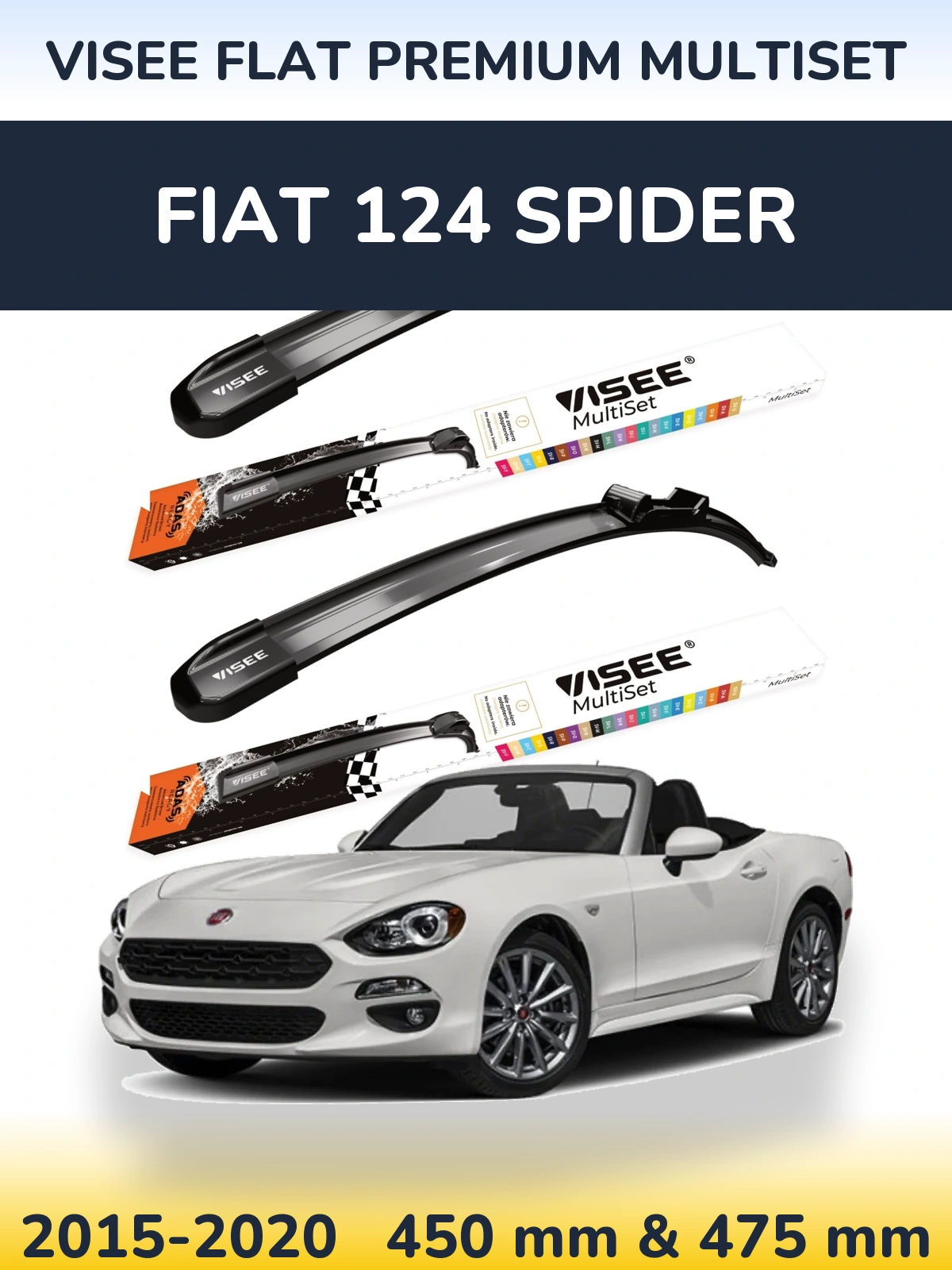 Комплект передних дворников VISEE FLAT PREMIUM MultiSet 450 & 475 мм для Fiat 124 Spider 2015-2020