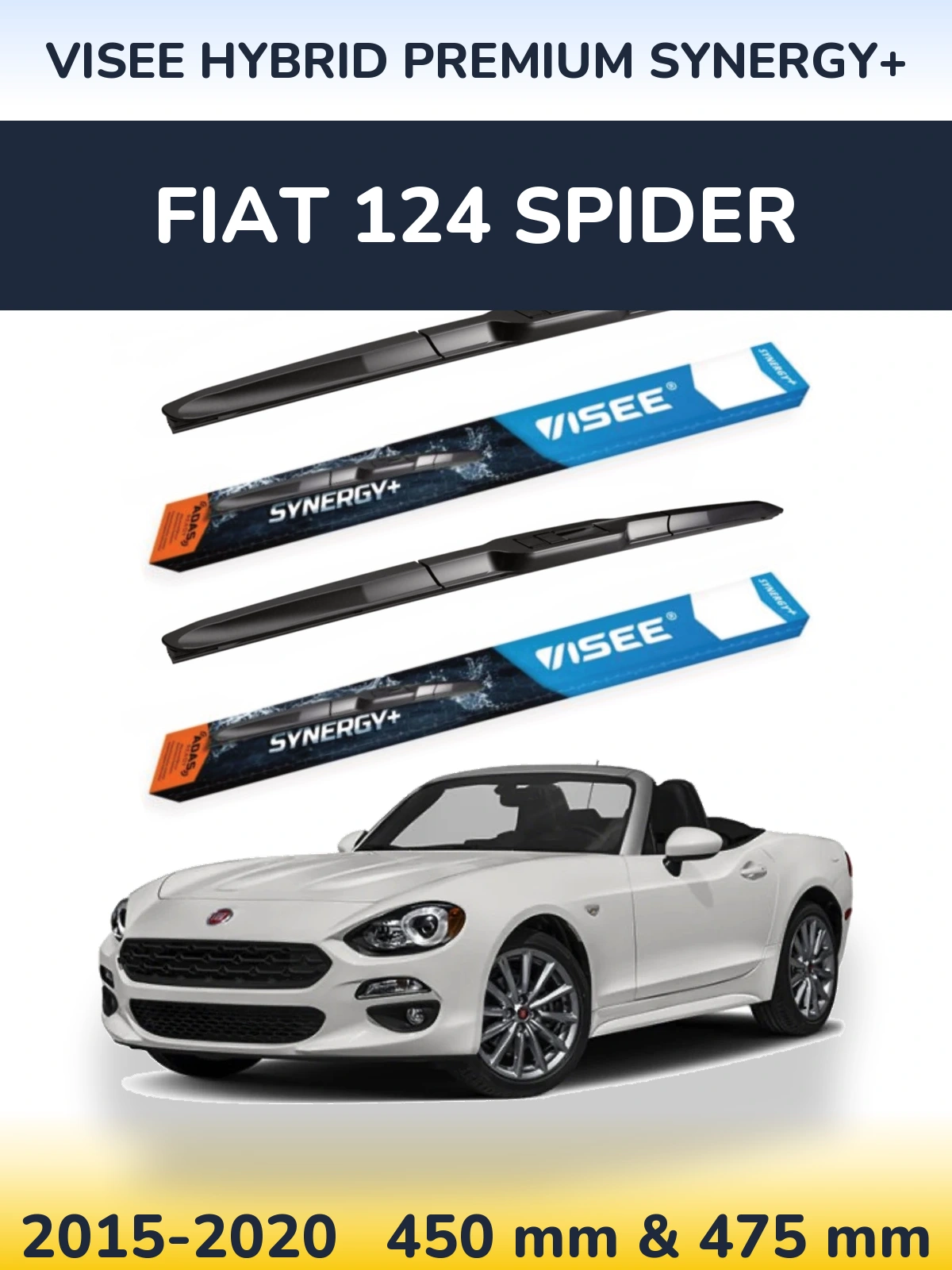 Front wiper blade set VISEE HYBRID PREMIUM SYNERGY+ 450 & 475 mm for Fiat 124 Spider 2015-2020