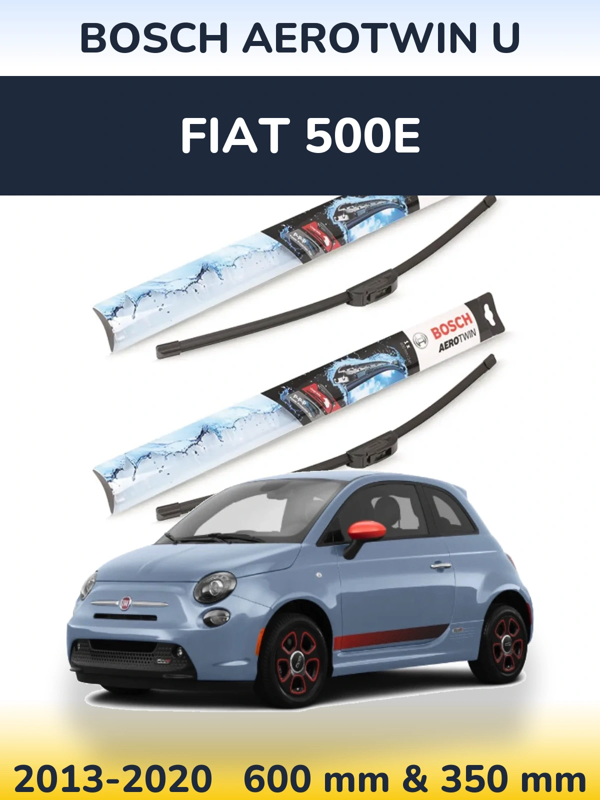 Комплект передних дворников BOSCH AeroTwin U 600 & 350 мм для Fiat 500e 2013-2020