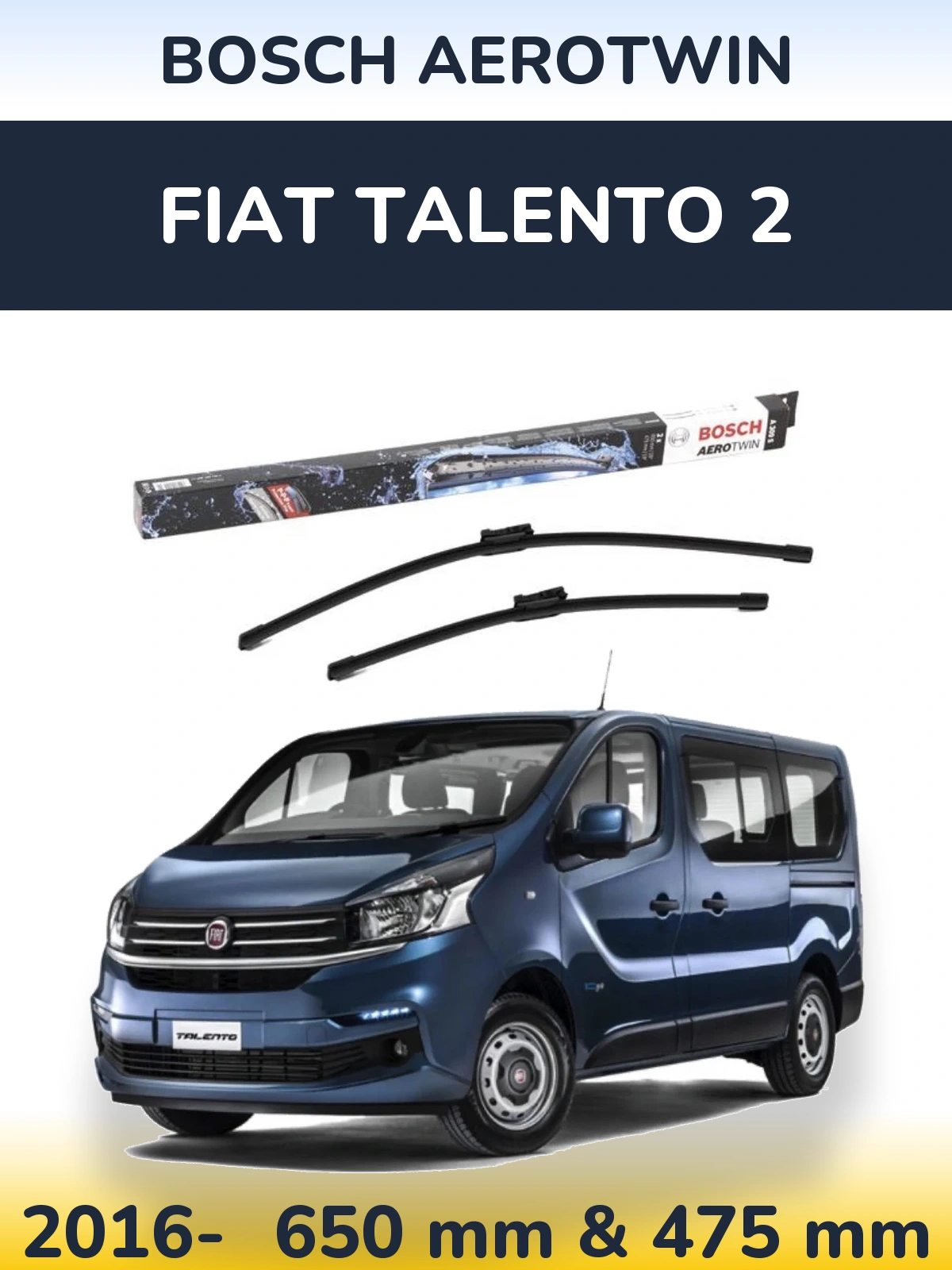 Комплект передних дворников BOSCH AeroTwin 650 & 475 мм для Fiat Talento 2 2016-2026
