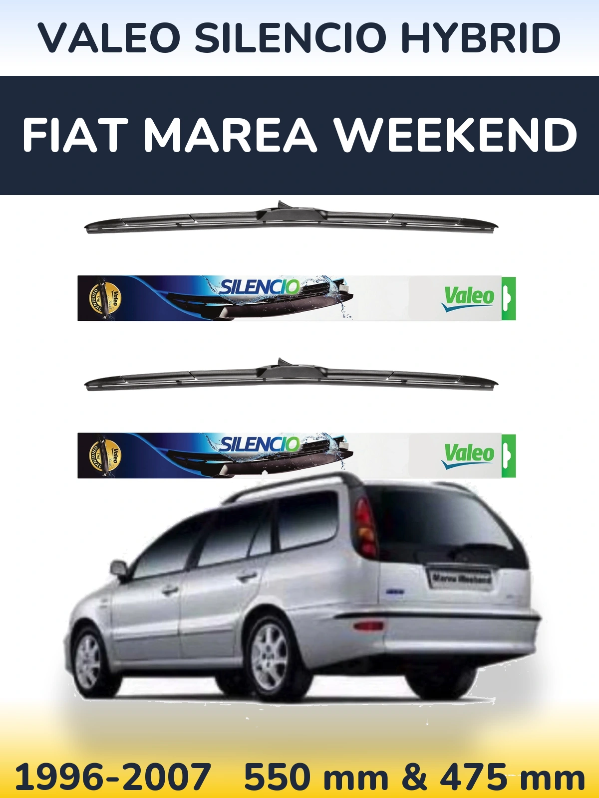 Комплект передніх щіток Valeo Silencio Hybrid 550 & 475 мм для Fiat Marea Weekend 1996-2007