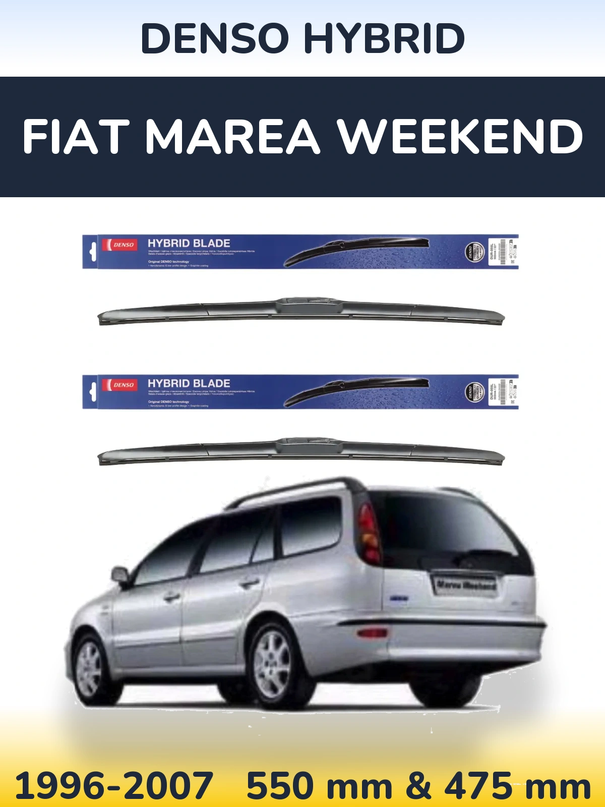 Front wiper blade set Denso Hybrid 550 & 475 mm for Fiat Marea Weekend 1996-2007