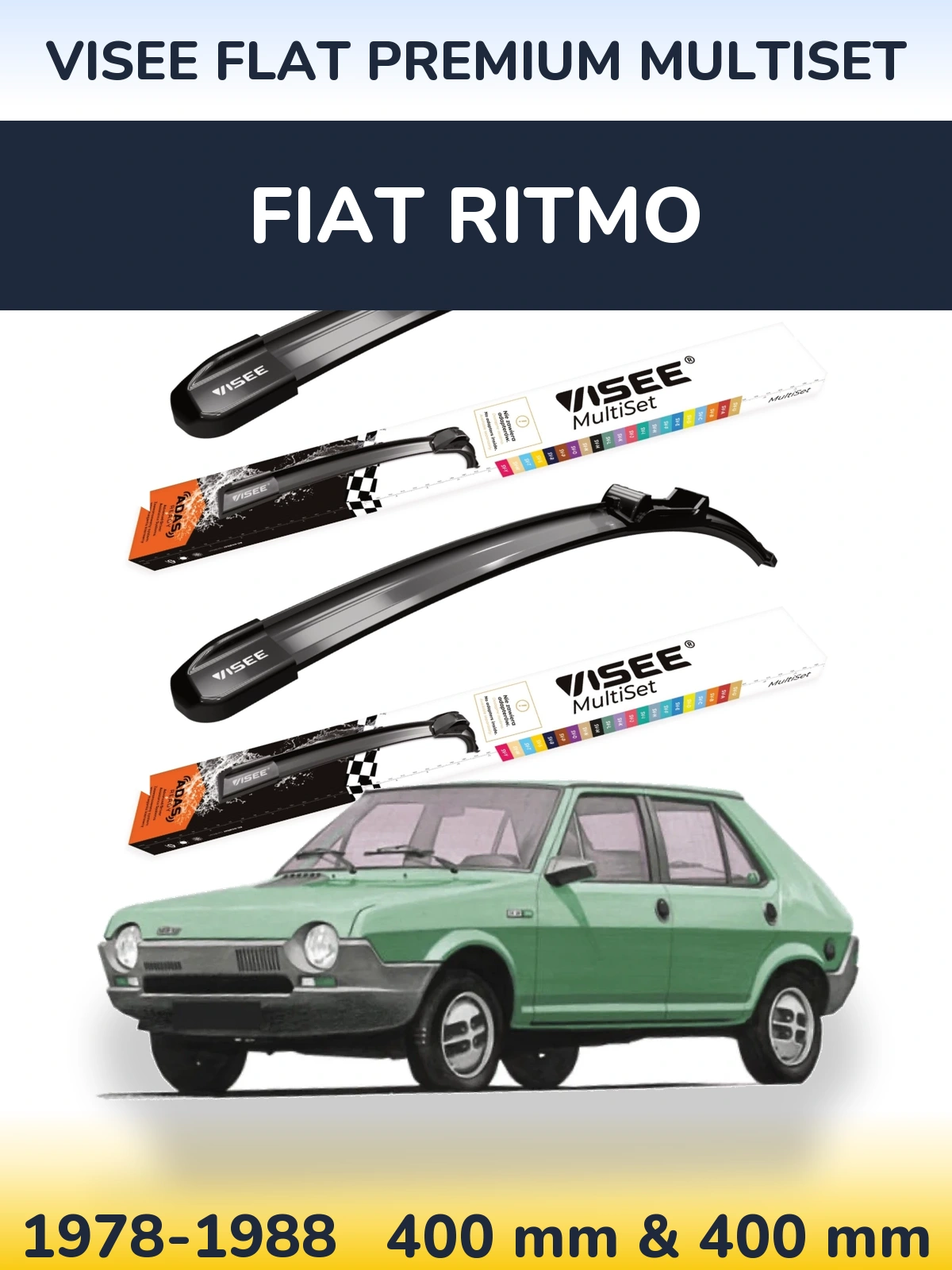 Front wiper blade set VISEE FLAT PREMIUM MultiSet 400 & 400 mm for Fiat Ritmo 1978-1988