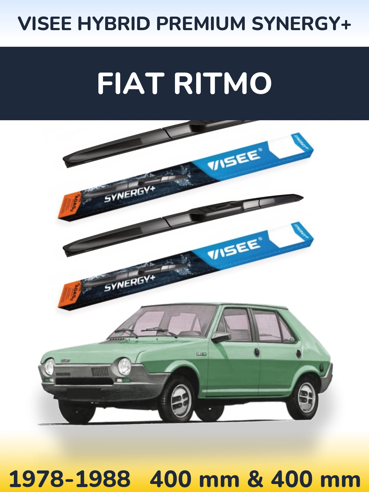 Front wiper blade set VISEE HYBRID PREMIUM SYNERGY+ 400 & 400 mm for Fiat Ritmo 1978-1988