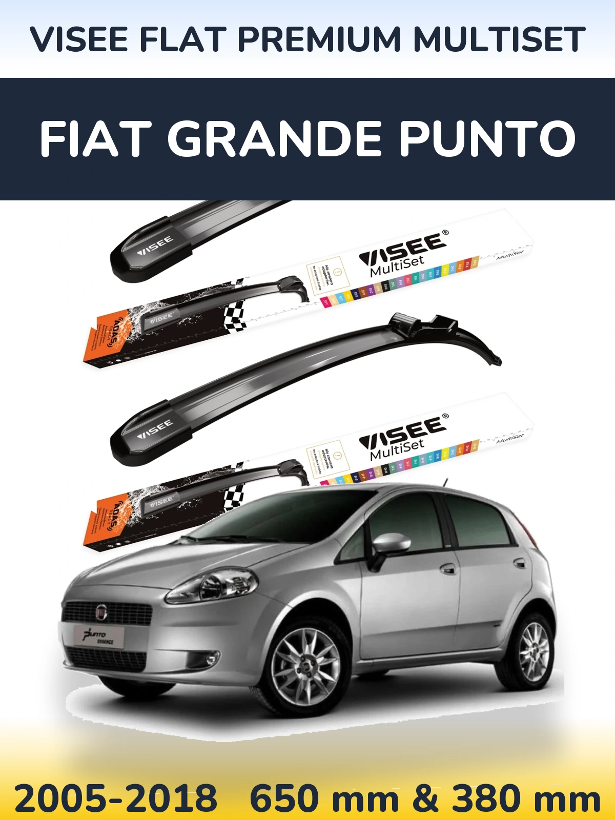 Ștergătoare VISEE FLAT PREMIUM MultiSet pentru Fiat Grande Punto