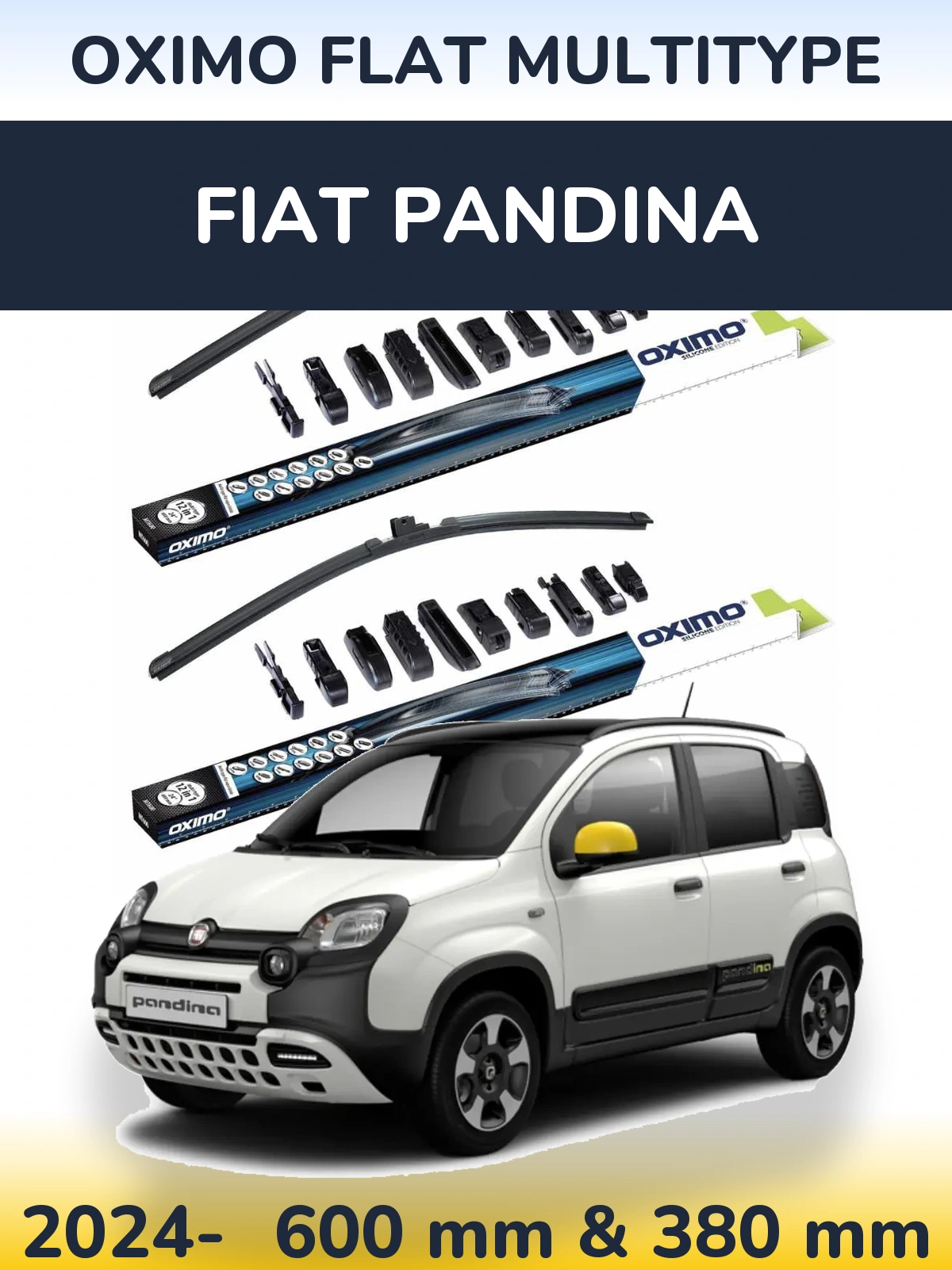 Комплект передних дворников Oximo Flat MultiТипe 600 & 380 мм для Fiat Pandina 2024-2026