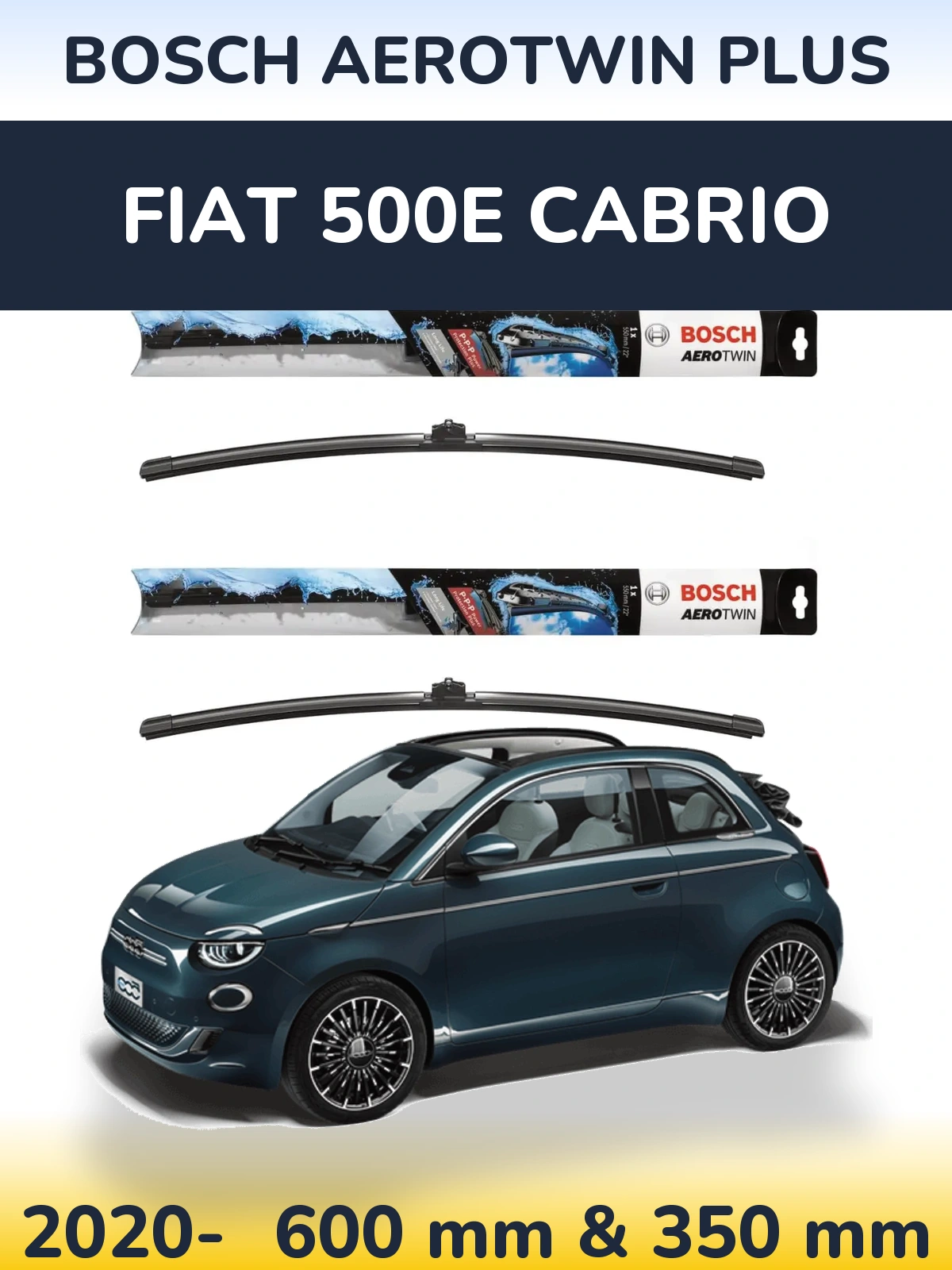 Комплект передних дворников BOSCH AeroTwin Plus 600 & 350 мм для Fiat 500e Cabrio 2020-2026