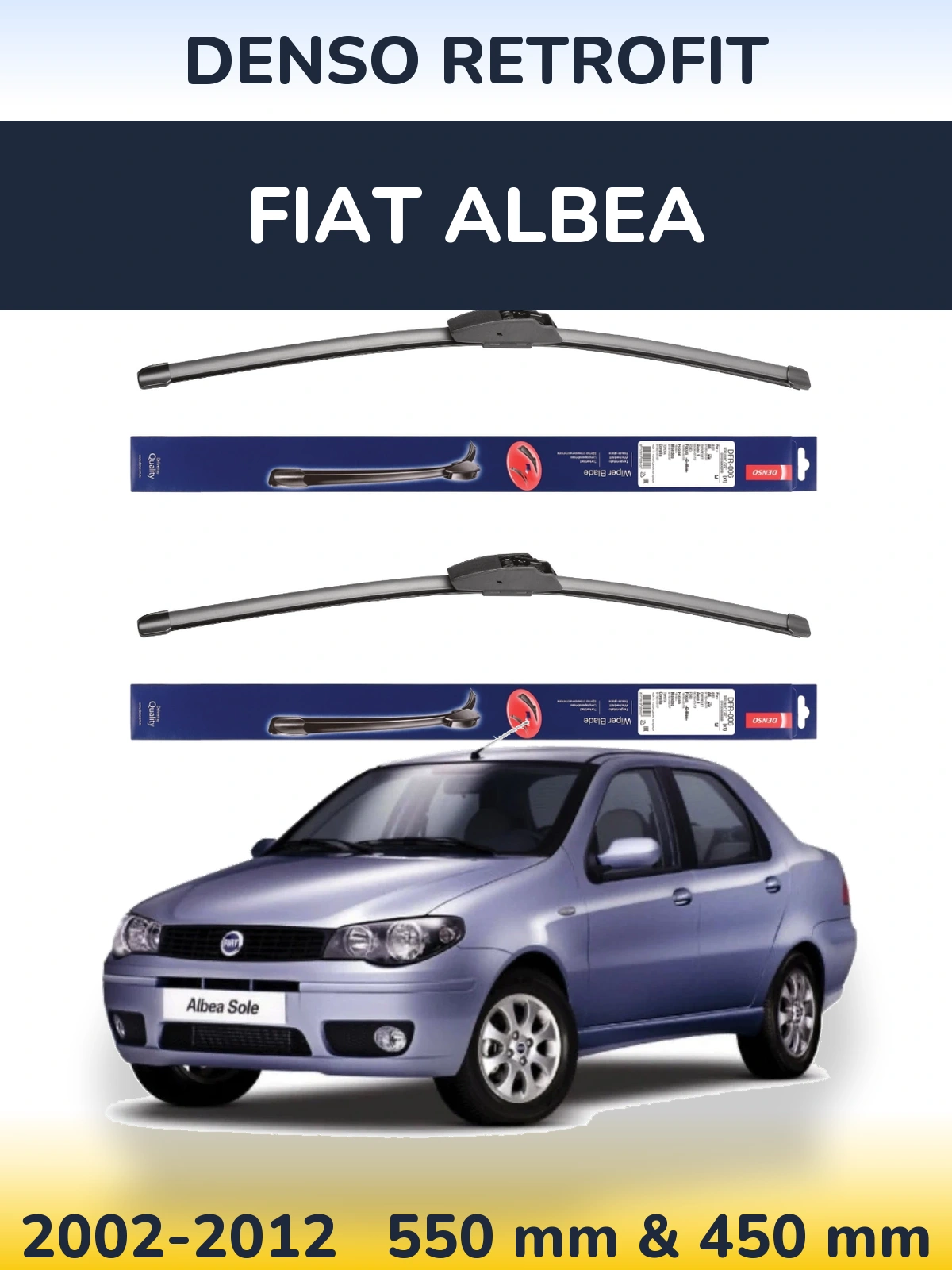 Комплект передних дворников Denso Retrofit 550 & 450 мм для Fiat Albea 2002-2012