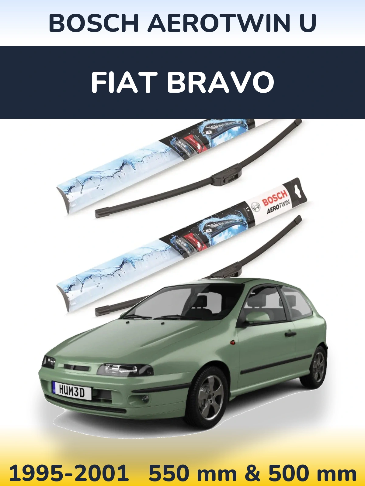 Комплект передних дворников BOSCH AeroTwin U 550 & 500 мм для Fiat Bravo 1995-2001