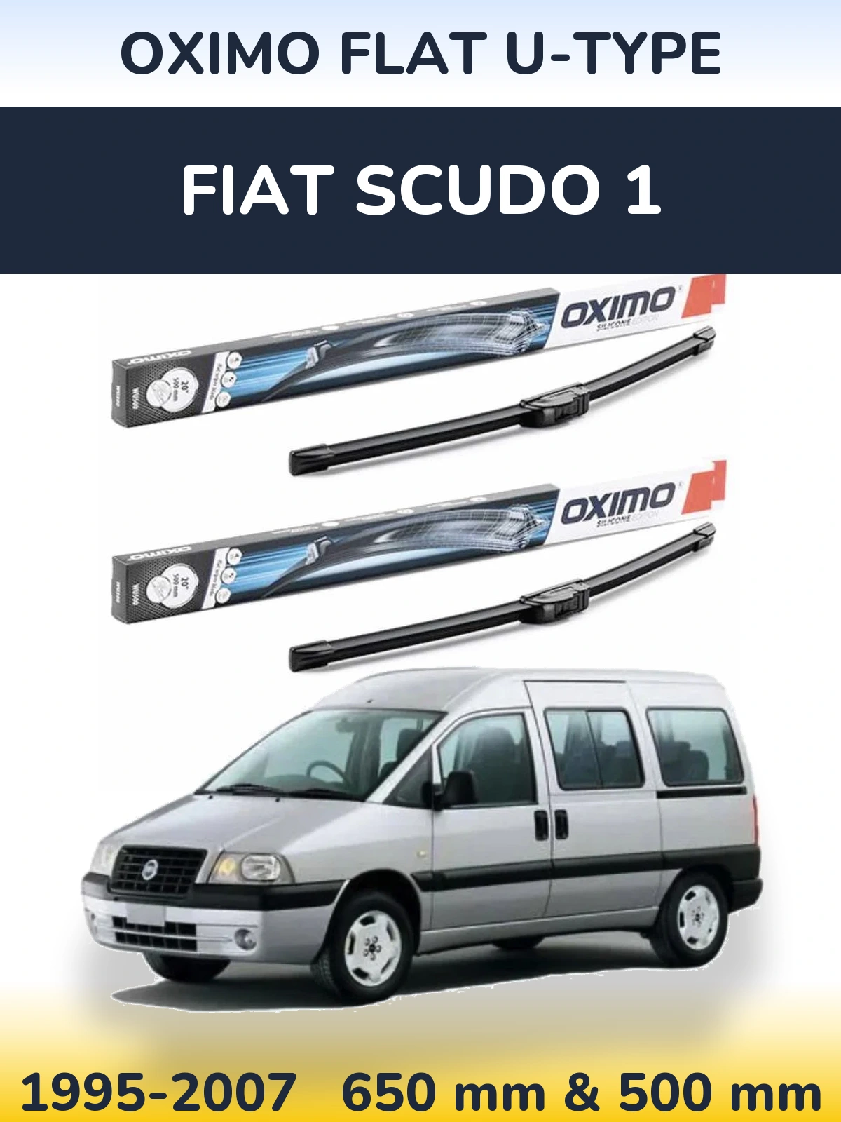 Комплект передних дворников Oximo Flat U-type 650 & 500 мм для Fiat Scudo 1 1995-2007