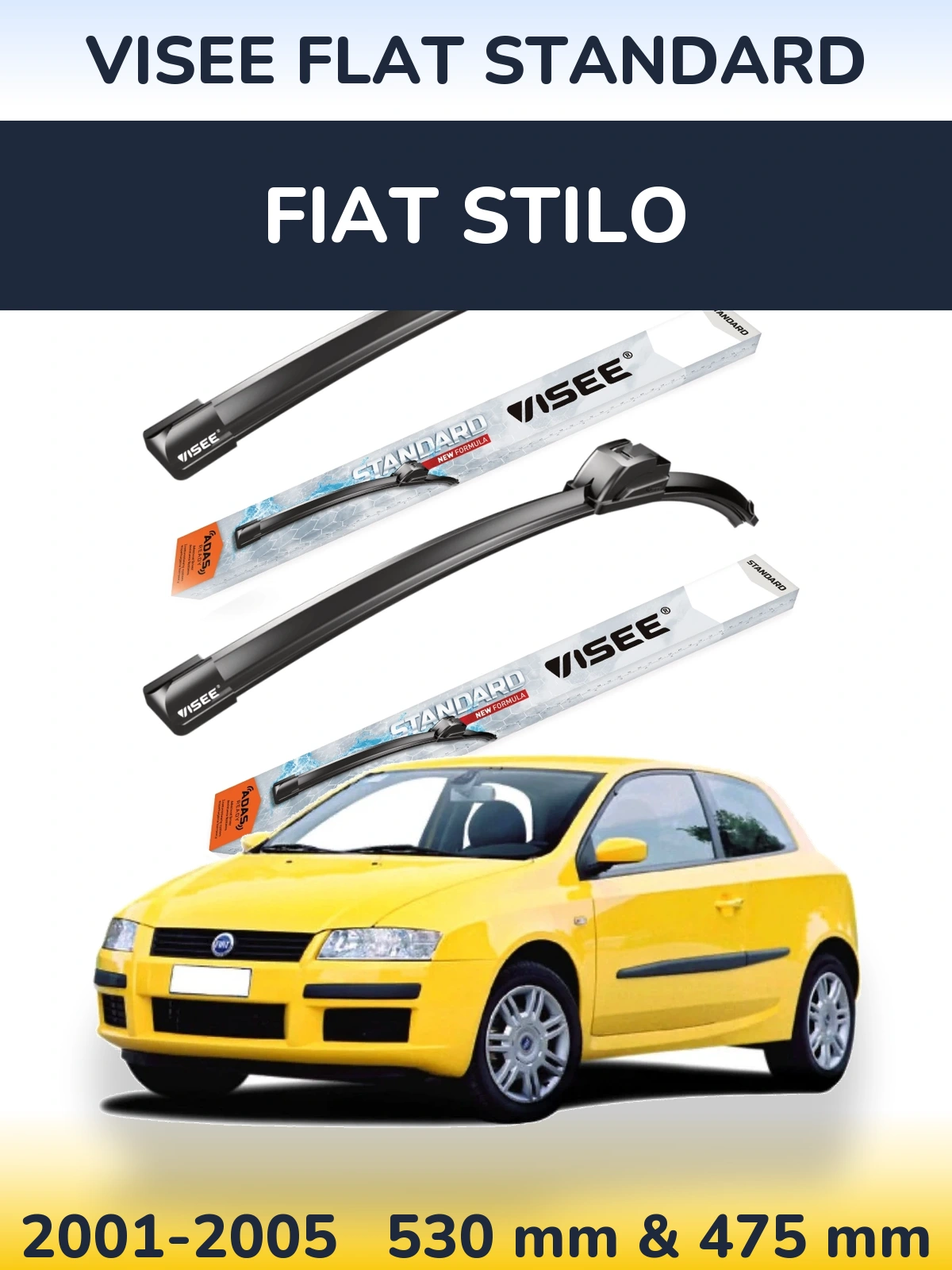 Front wiper blade set VISEE FLAT STANDARD 530 & 475 mm for Fiat Stilo 2001-2005