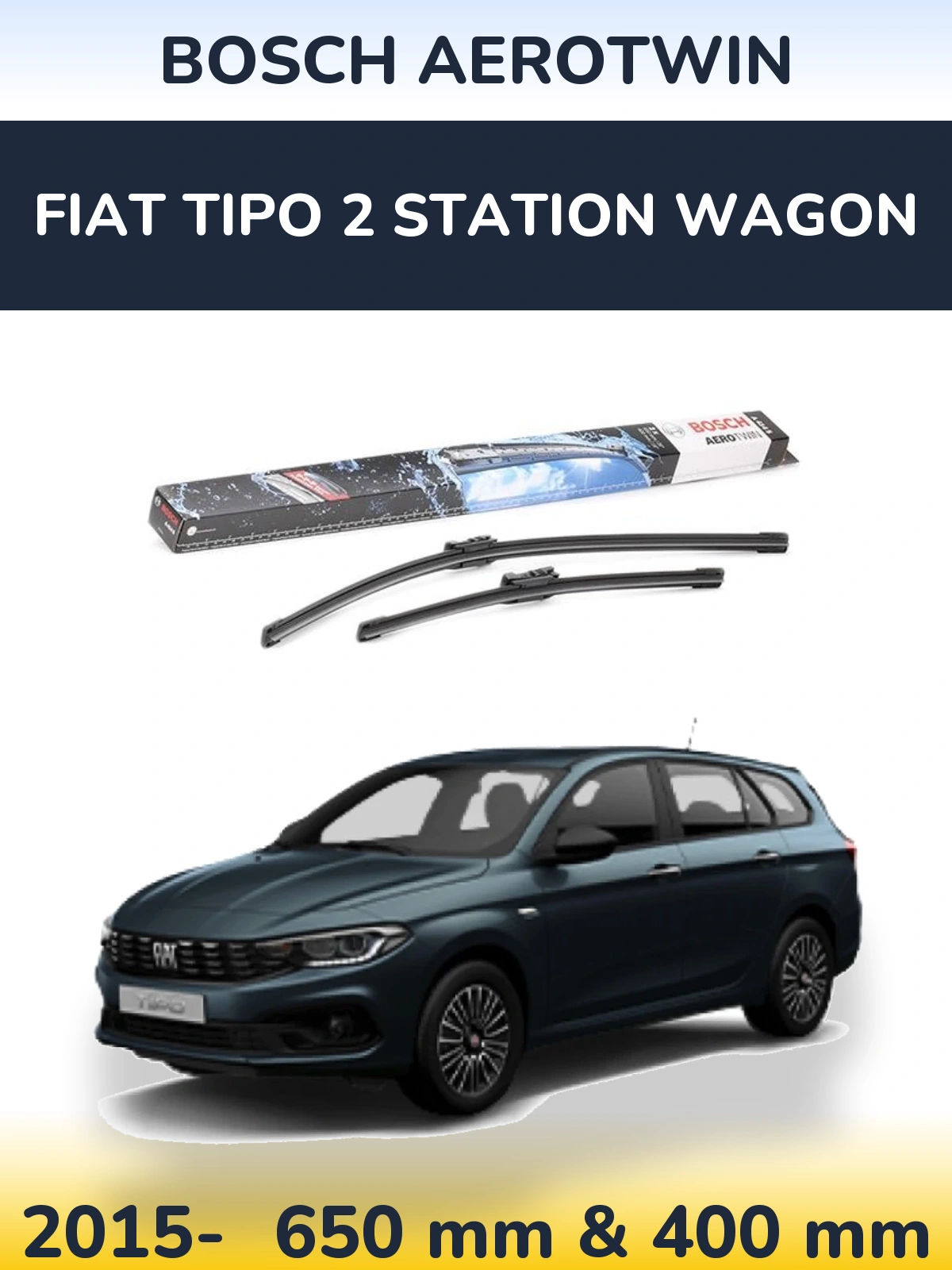 Комплект передних дворников BOSCH AeroTwin 650 & 400 мм для Fiat Tipo 2 Station Wagon 2015-2026