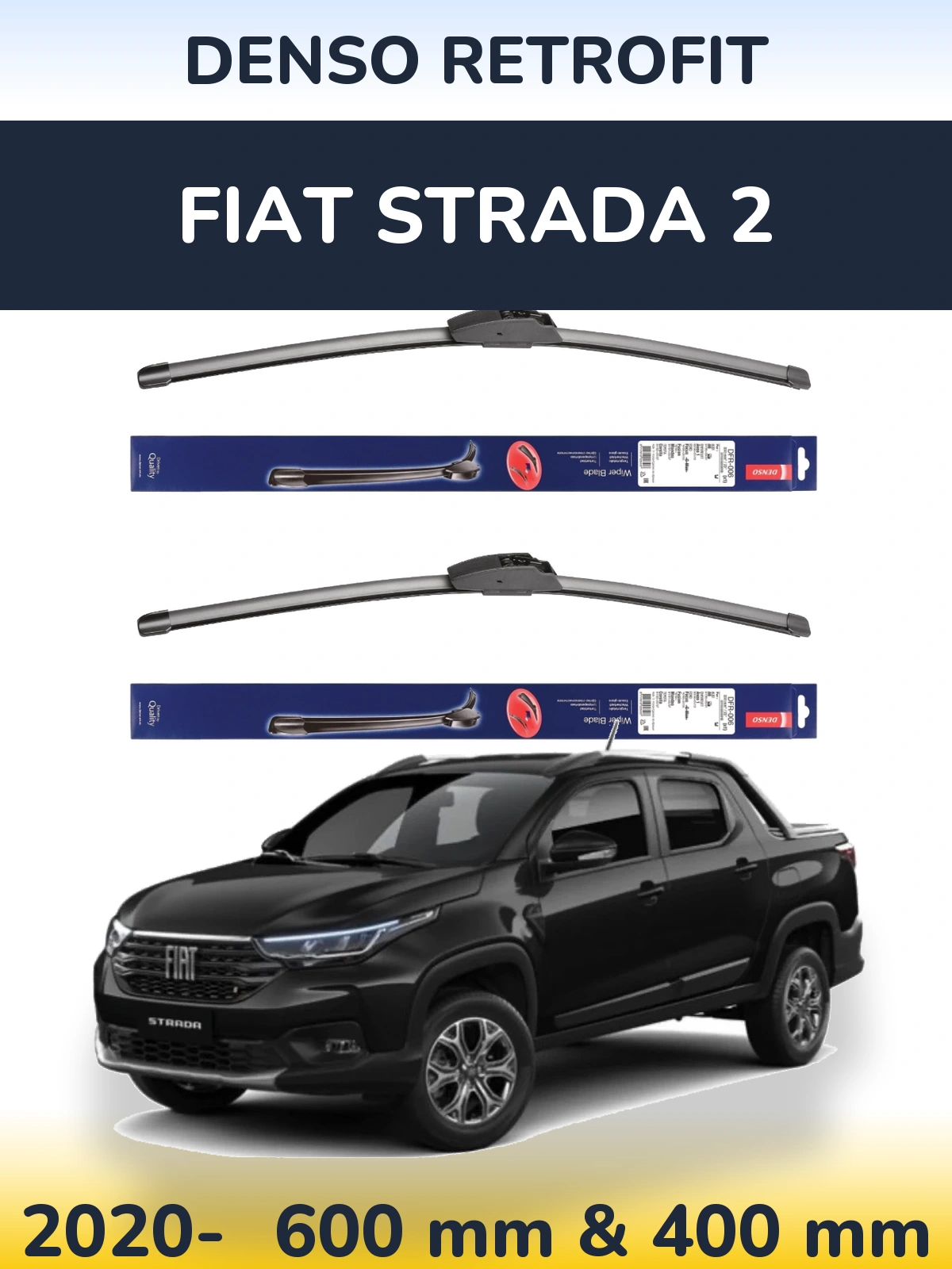 Комплект передних дворников Denso Retrofit 600 & 400 мм для Fiat Strada 2 2020-2026