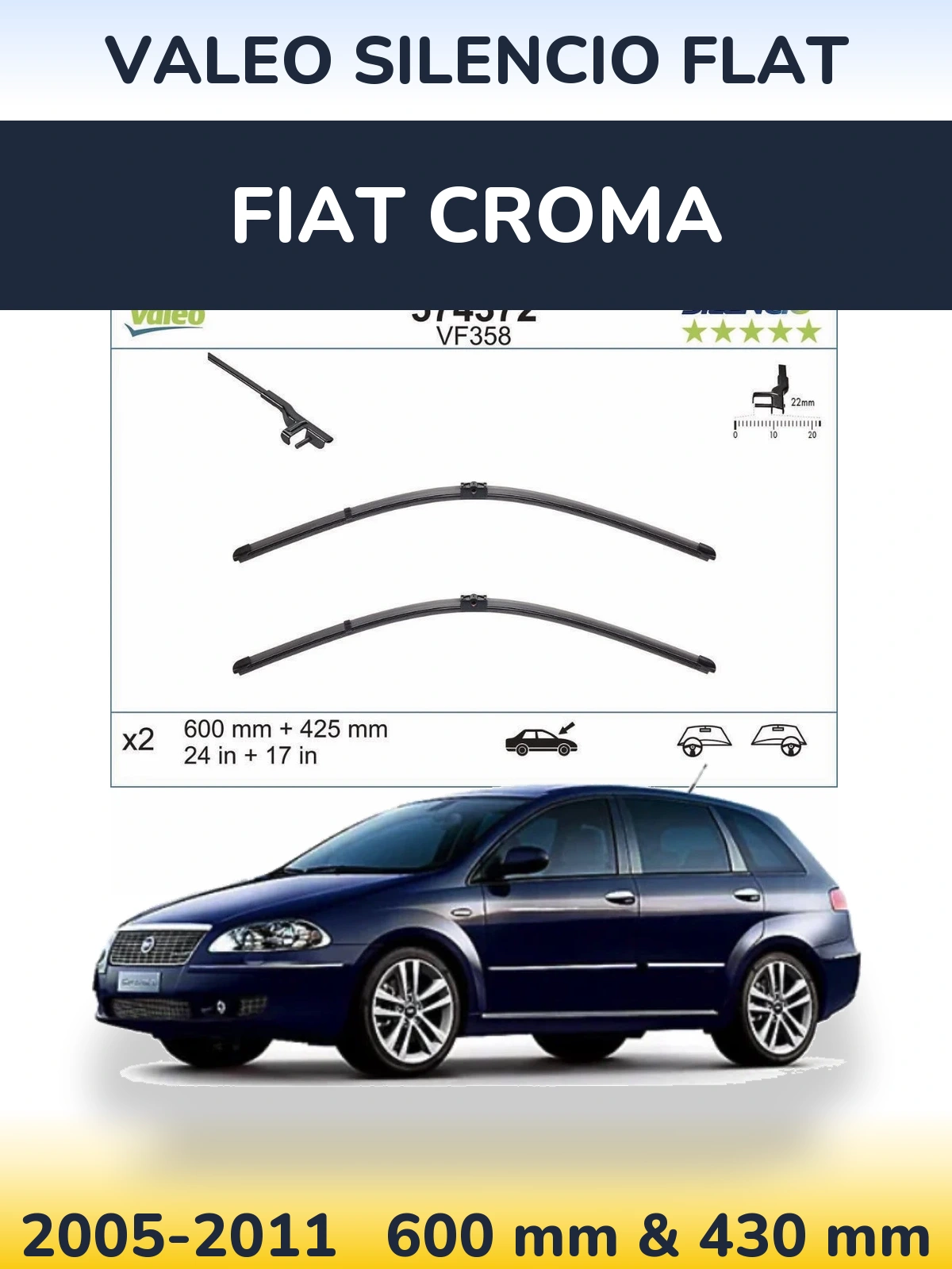 Ștergătoare Valeo Silencio Flat pentru Fiat Croma