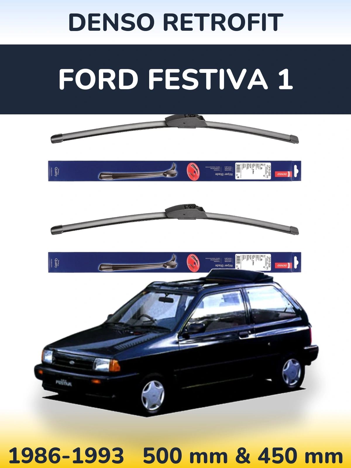 Комплект передних дворников Denso Retrofit 500 & 450 мм для Ford Festiva 1 1986-1993