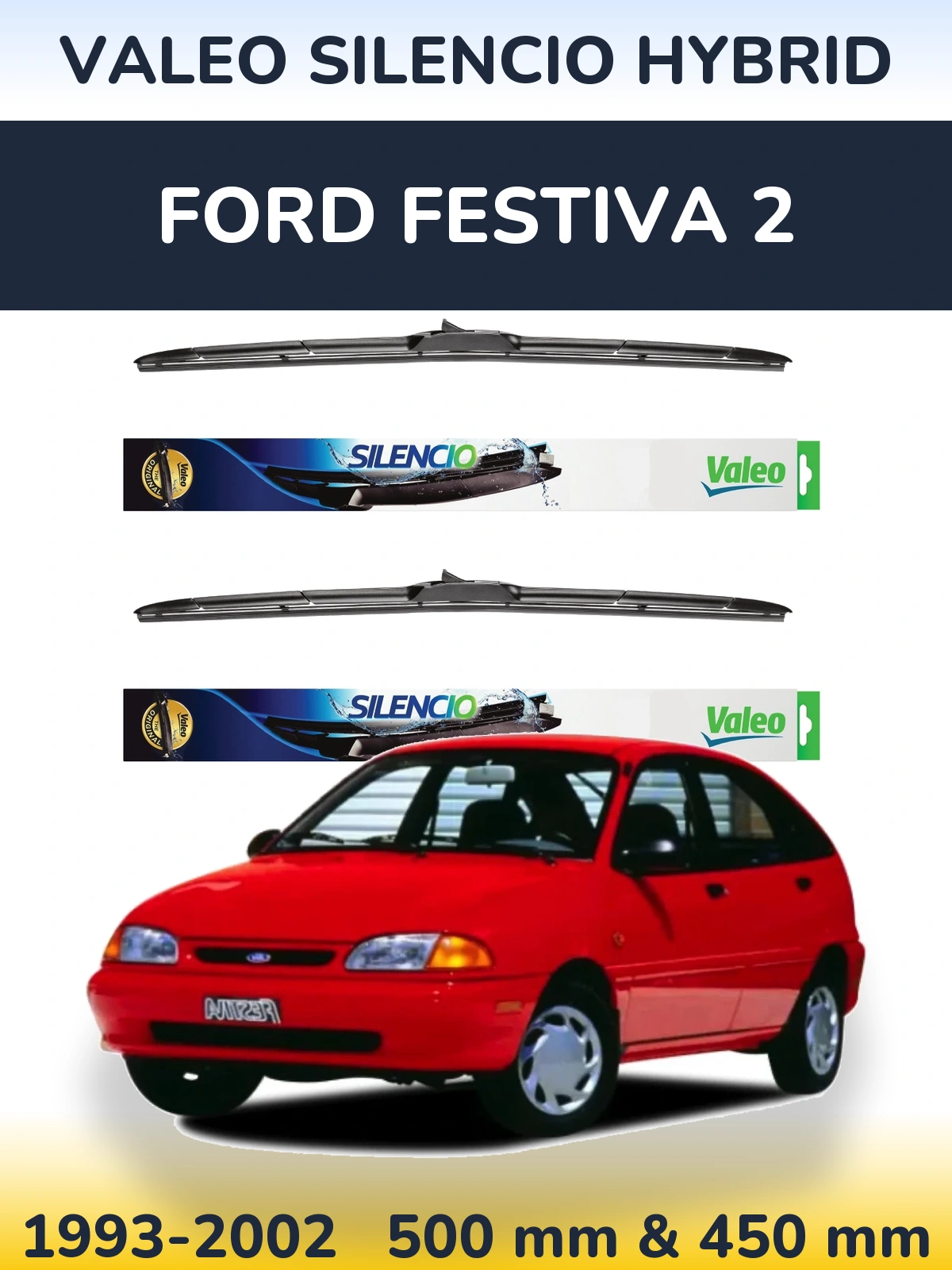 Комплект передних дворников Valeo Silencio Hybrid 500 & 450 мм для Ford Festiva 2 1993-2002