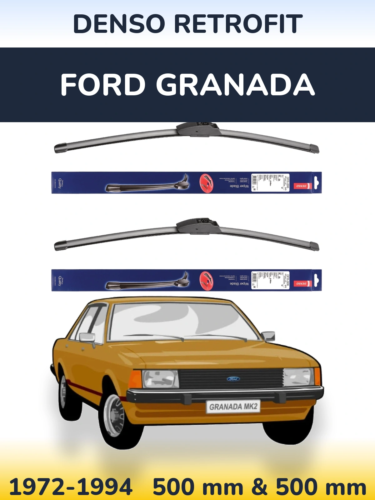 Комплект передних дворников Denso Retrofit 500 & 500 мм для Ford Granada 1972-1994