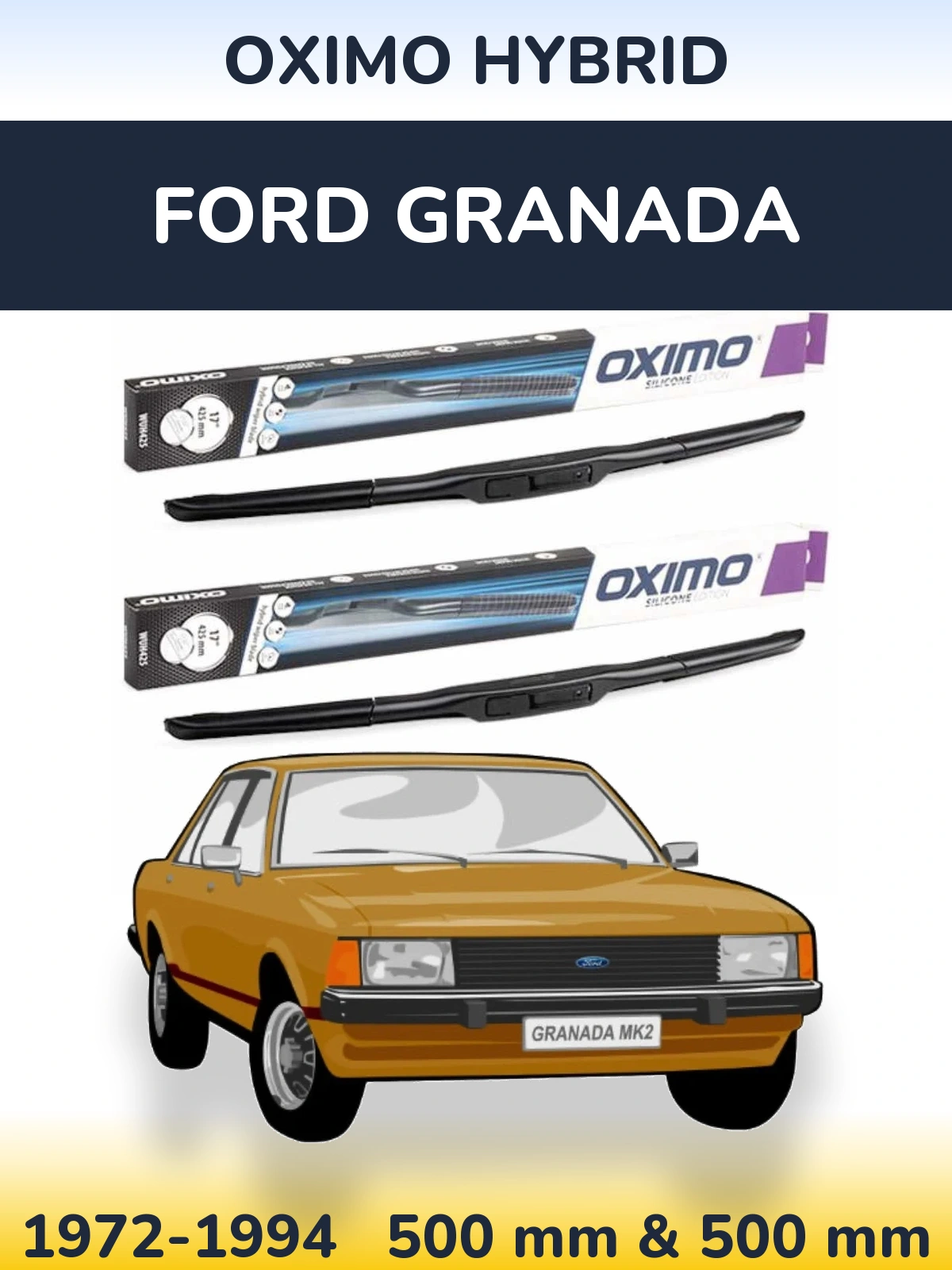 Комплект передних дворников Oximo Hybrid 500 & 500 мм для Ford Granada 1972-1994