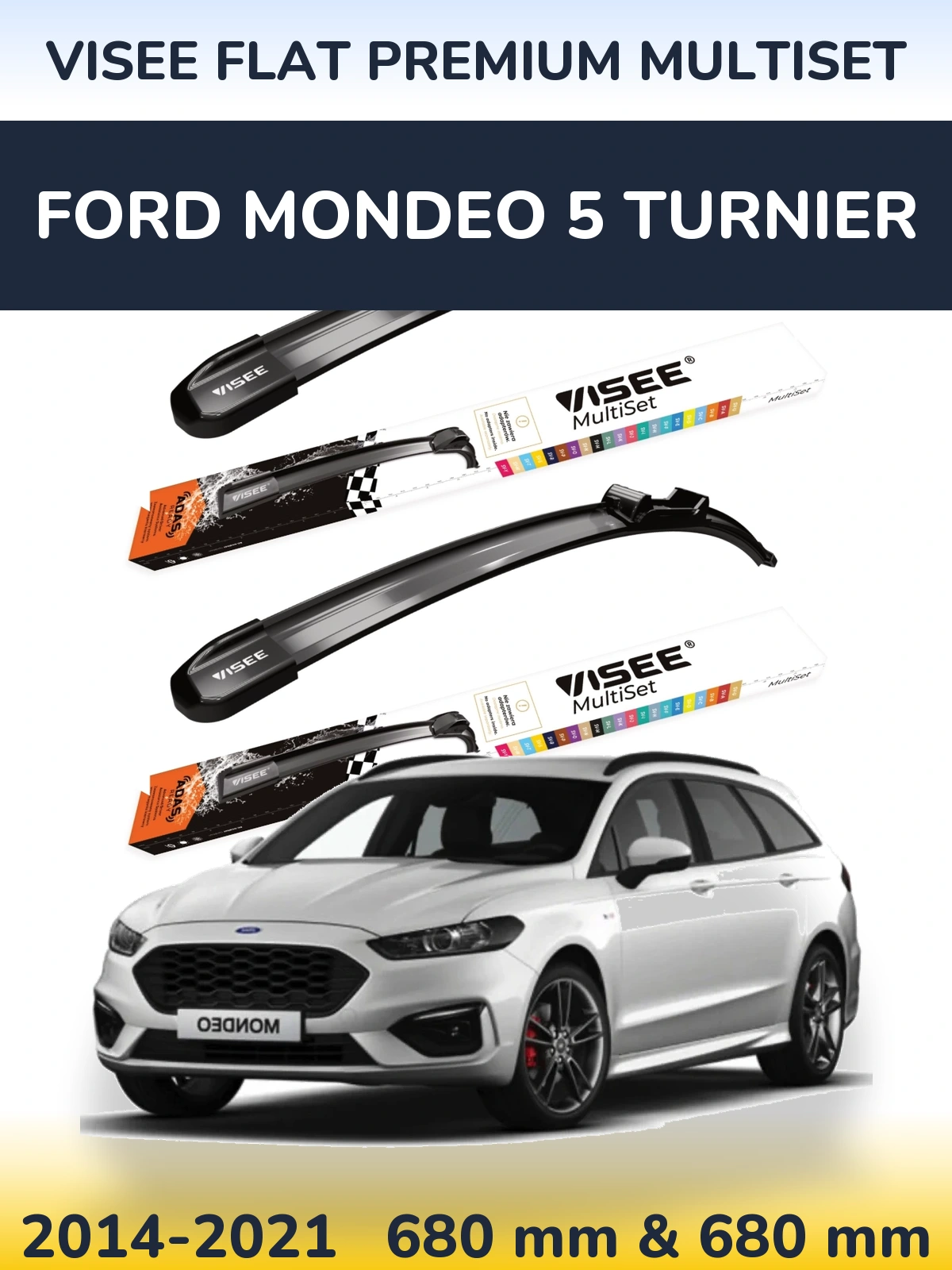 Комплект передних дворников VISEE FLAT PREMIUM MultiSet 680 & 680 мм для Ford Mondeo 5 Turnier 2014-2021