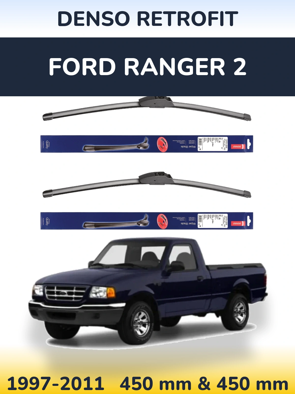 Комплект передних дворников Denso Retrofit 450 & 450 мм для Ford Ranger 2 1997-2011