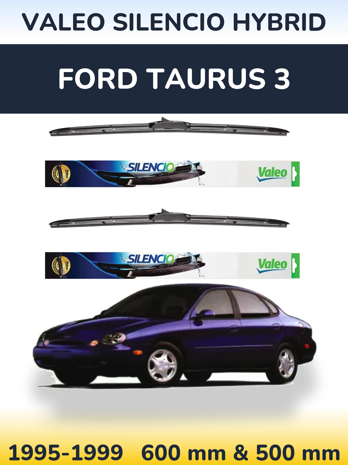 Комплект передних дворников Valeo Silencio Hybrid 600 & 500 мм для Ford Taurus 3 1995-1999
