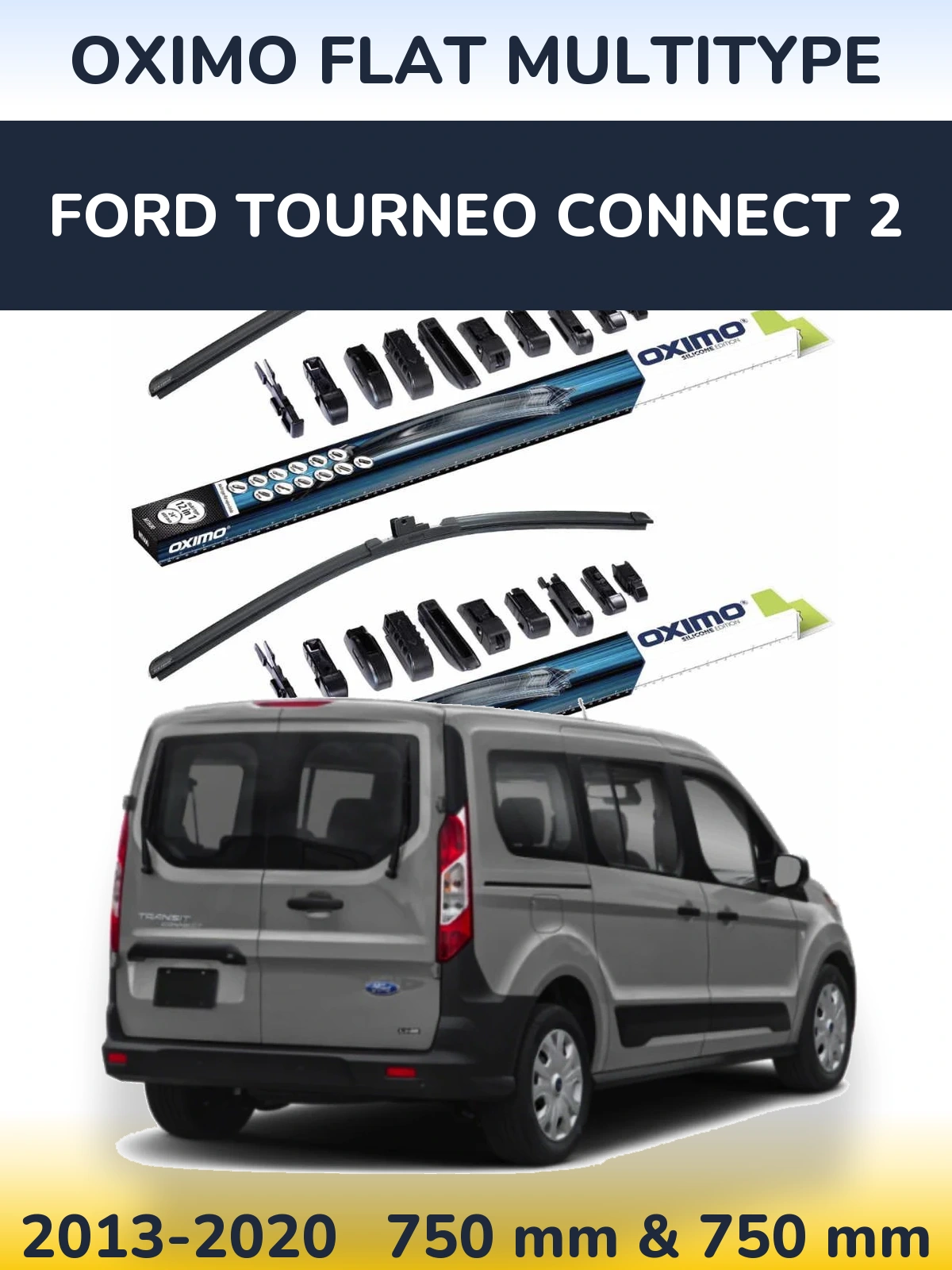 Комплект передних дворников Oximo Flat MultiТипe 750 & 750 мм для Ford Tourneo Connect 2 2013-2020