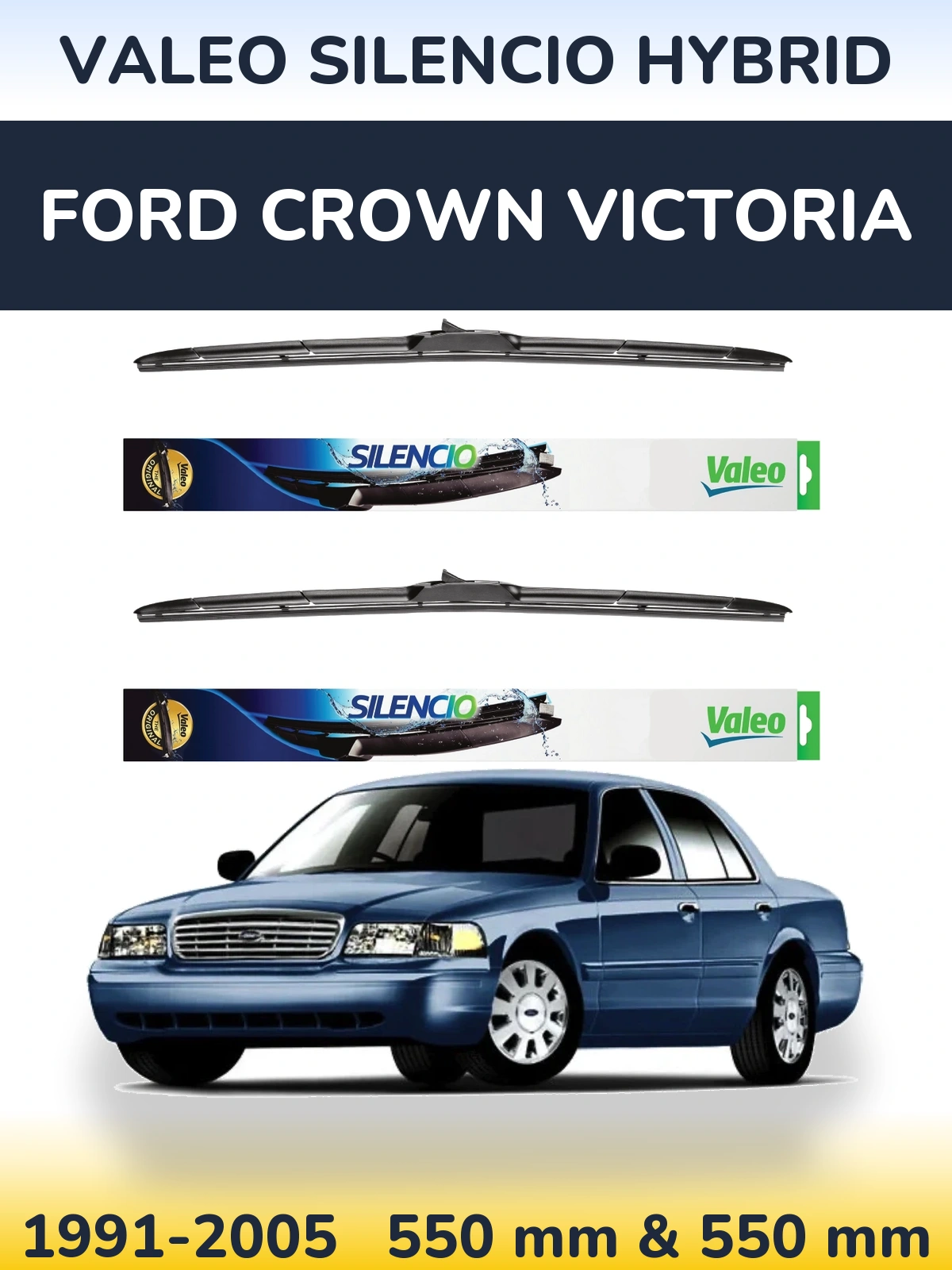 Комплект передних дворников Valeo Silencio Hybrid 550 & 550 мм для Ford Crown Victoria 1991-2005